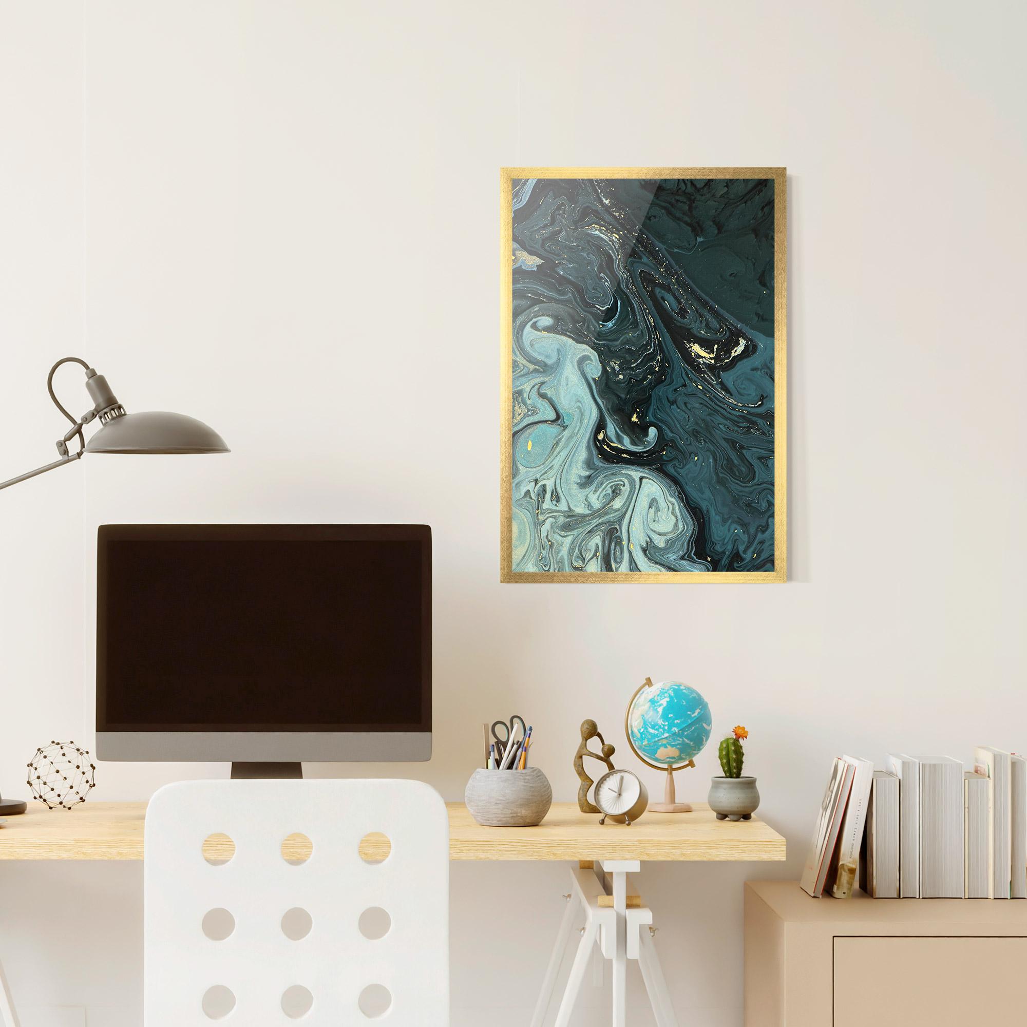 Plakat w Ramie Dark Blue Golden Marble mockup 6