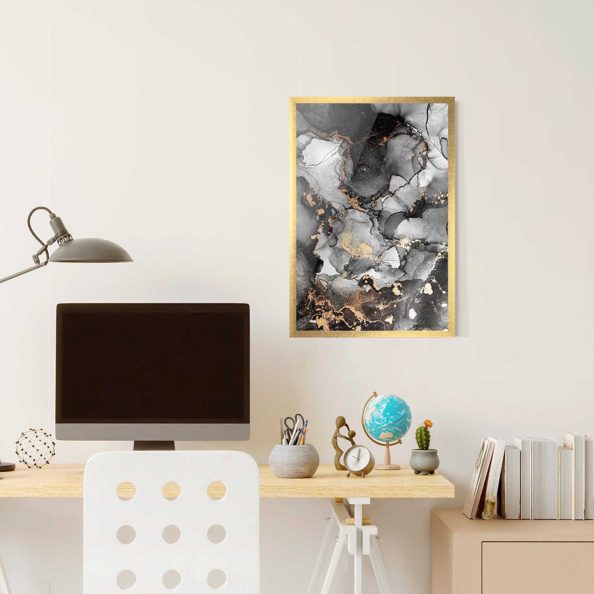 Plakat w Ramie Grey Gold Marble mockup 6