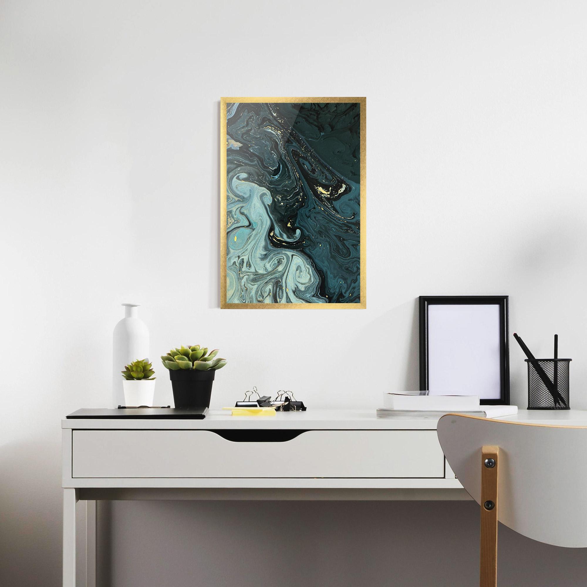 Plakat w Ramie Dark Blue Golden Marble mockup 7