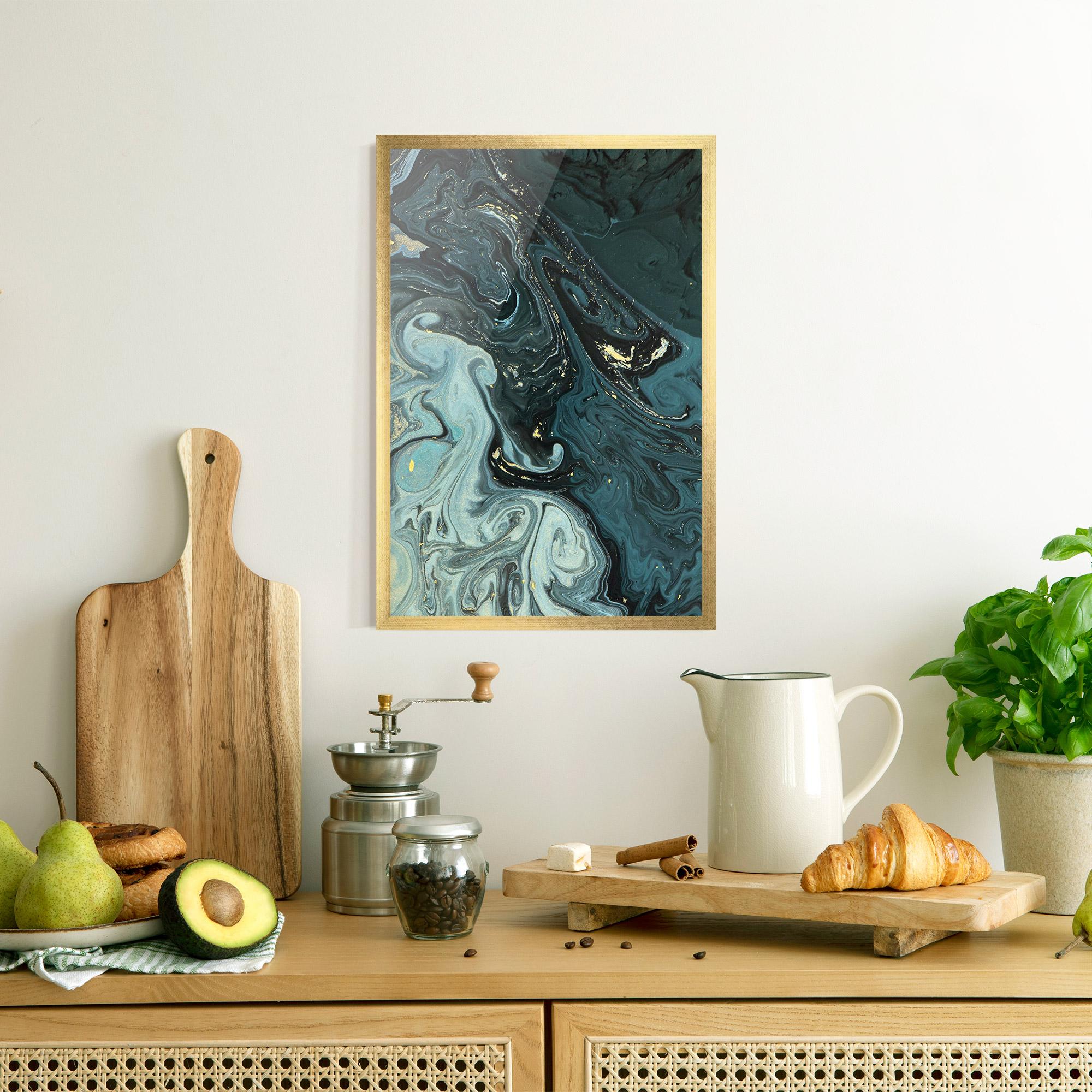 Plakat w Ramie Dark Blue Golden Marble mockup 8