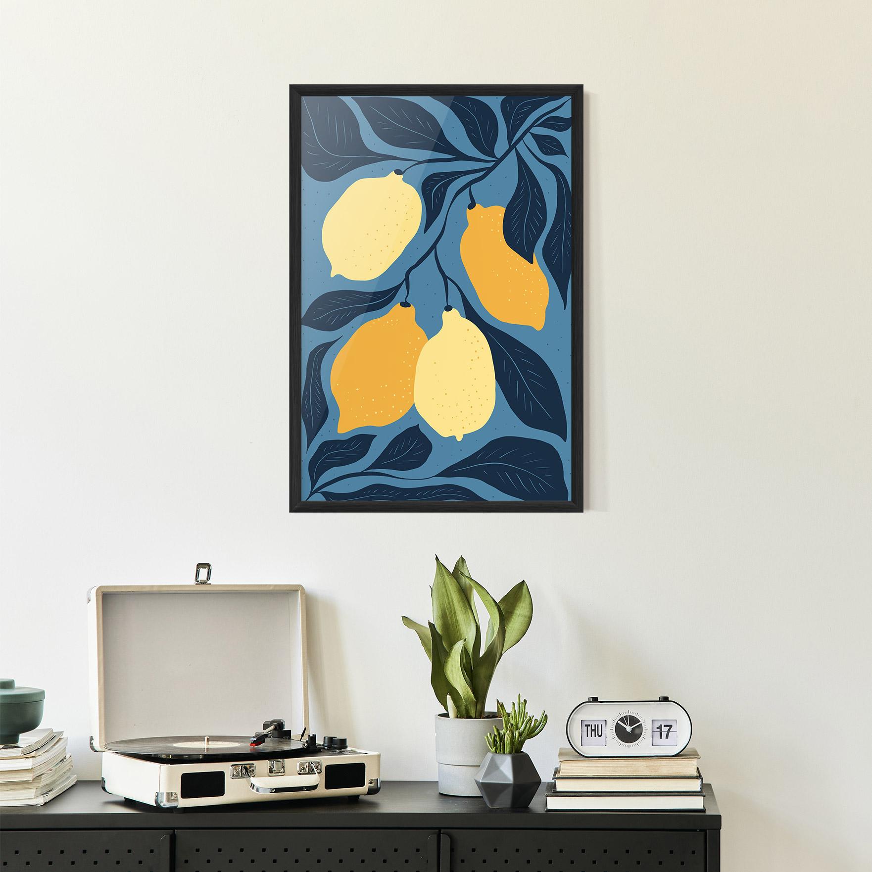Plakat w Ramie Lemon On Blue mockup 2