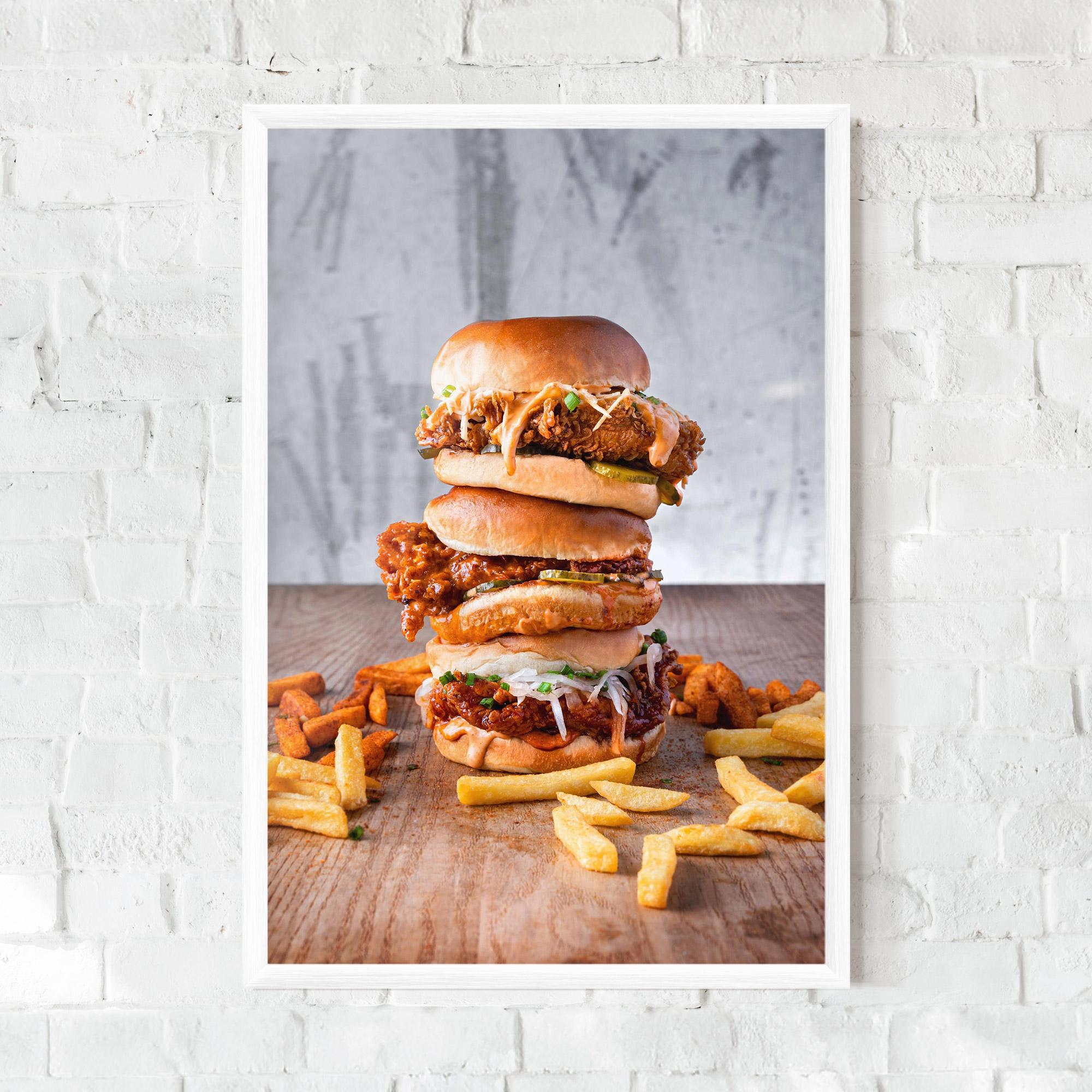 Plakat w Ramie Triple Hamburger mockup 0