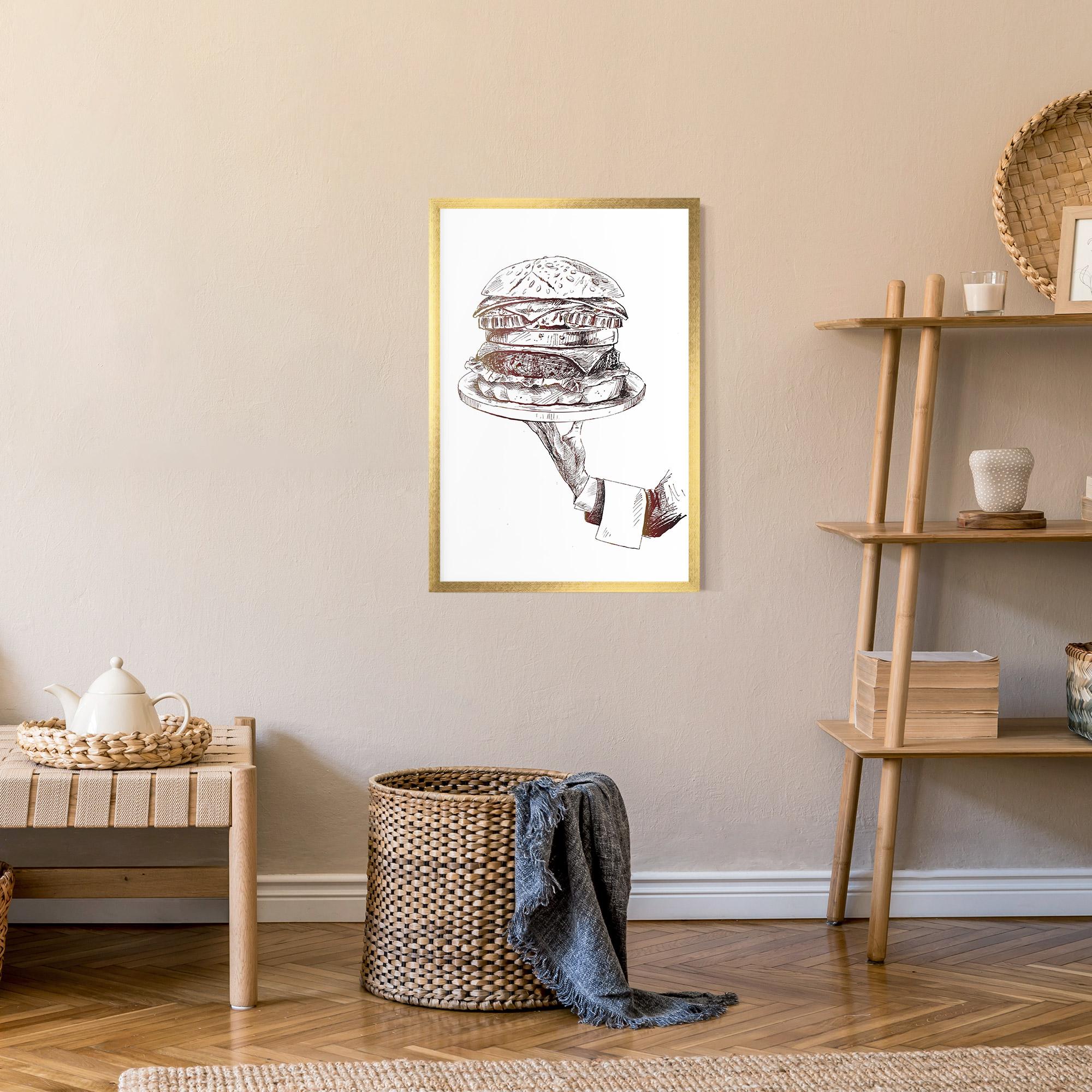Plakat w Ramie Holding Hamburger mockup 9