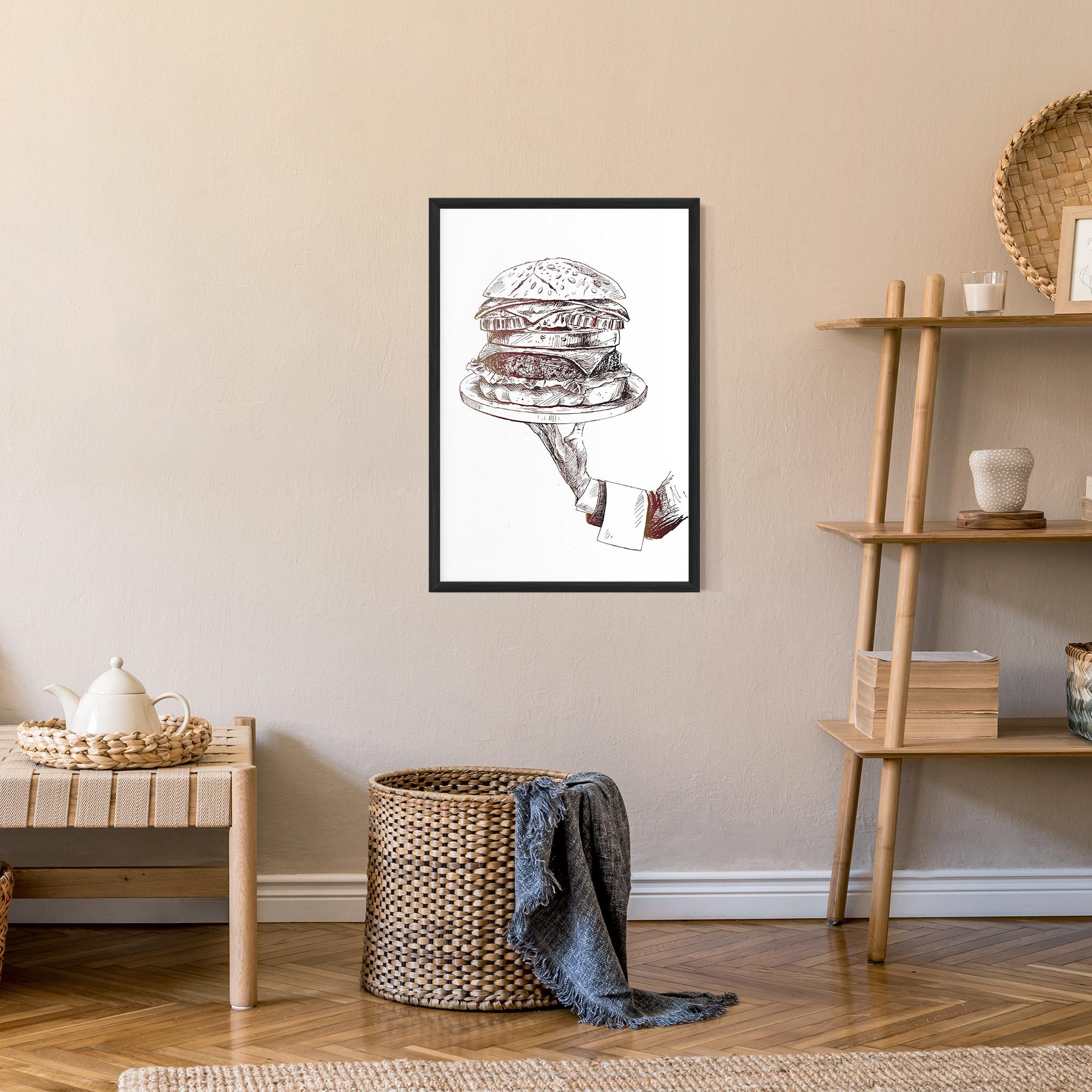 Plakat w Ramie Holding Hamburger mockup 9