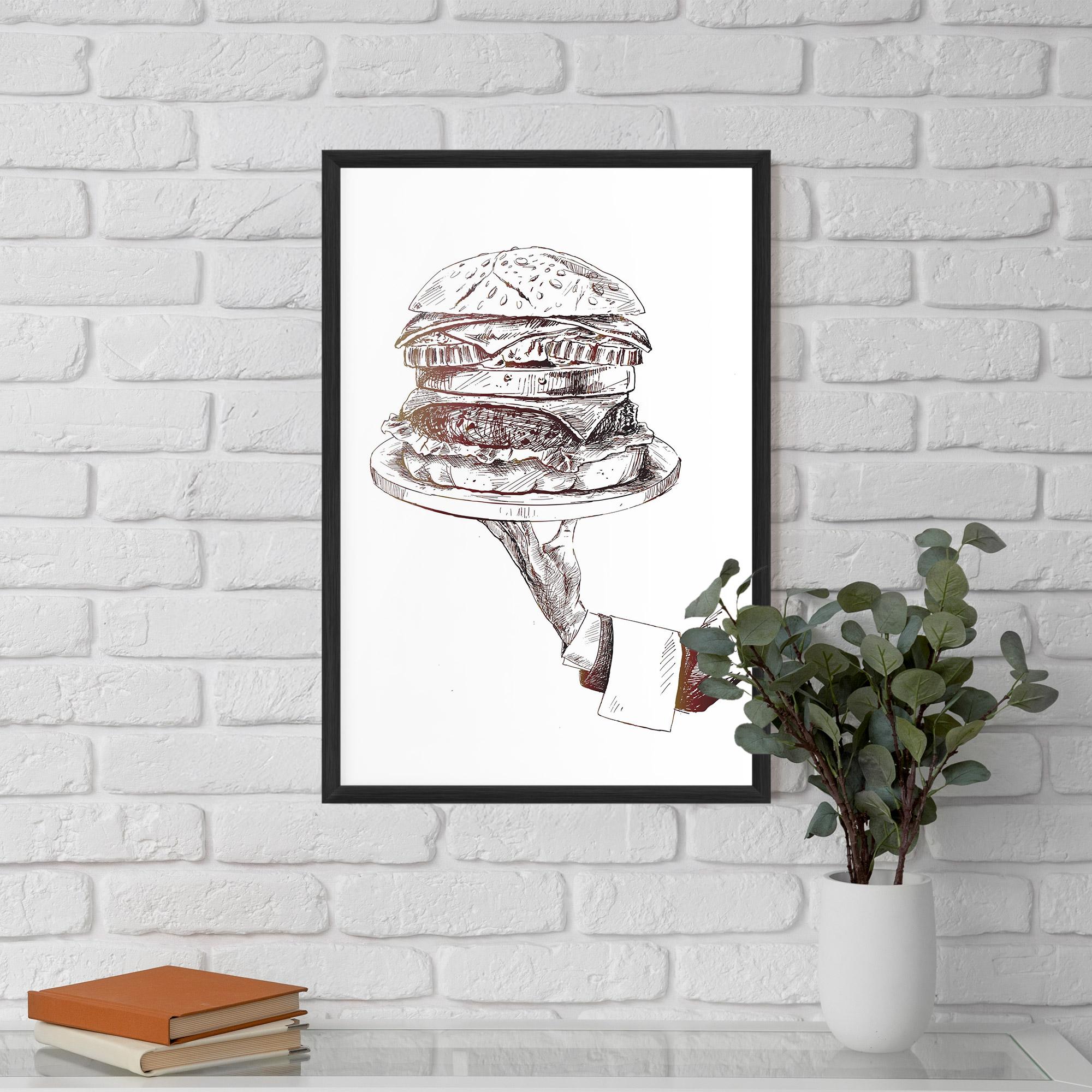 Plakat w Ramie Holding Hamburger mockup 5