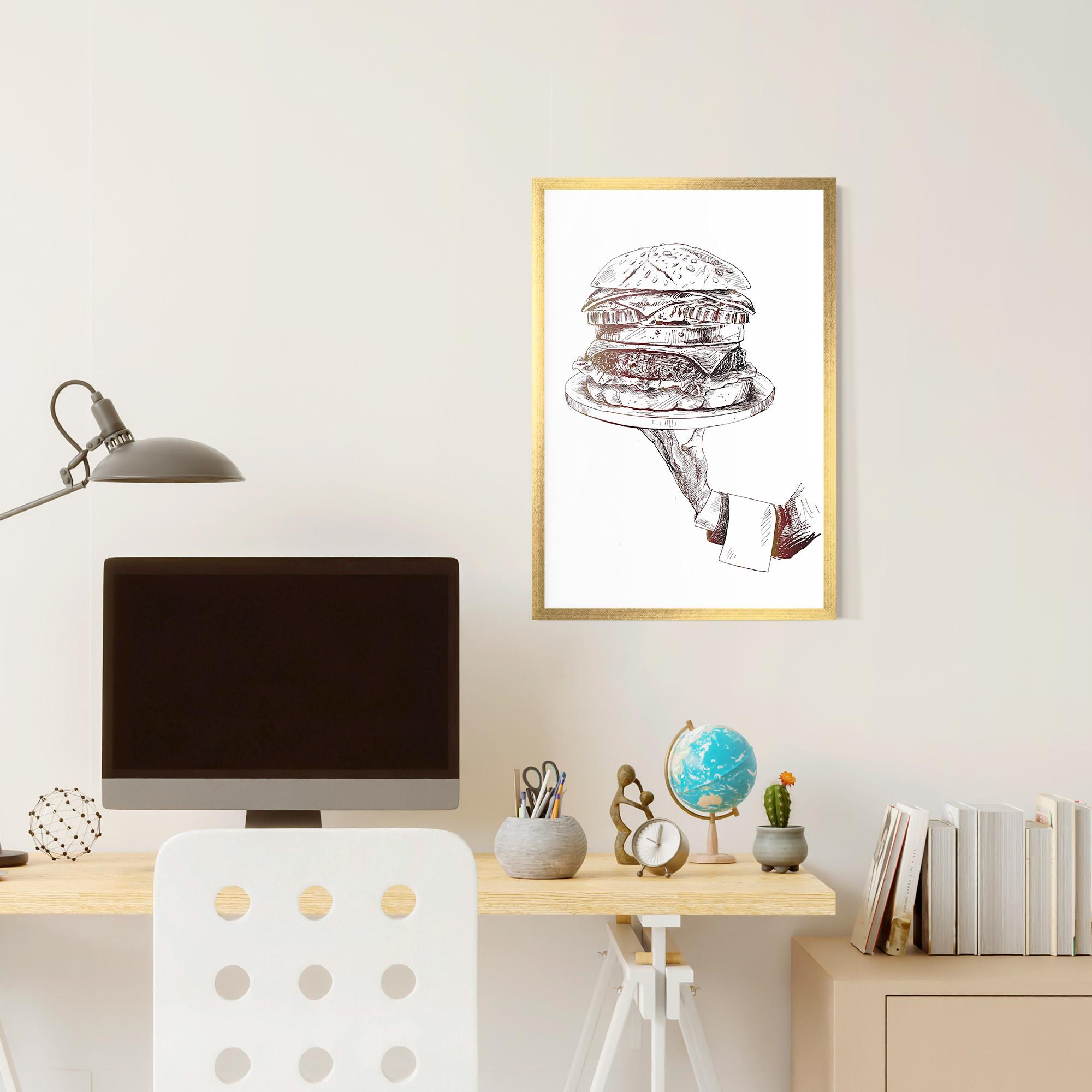 Plakat w Ramie Holding Hamburger mockup 6