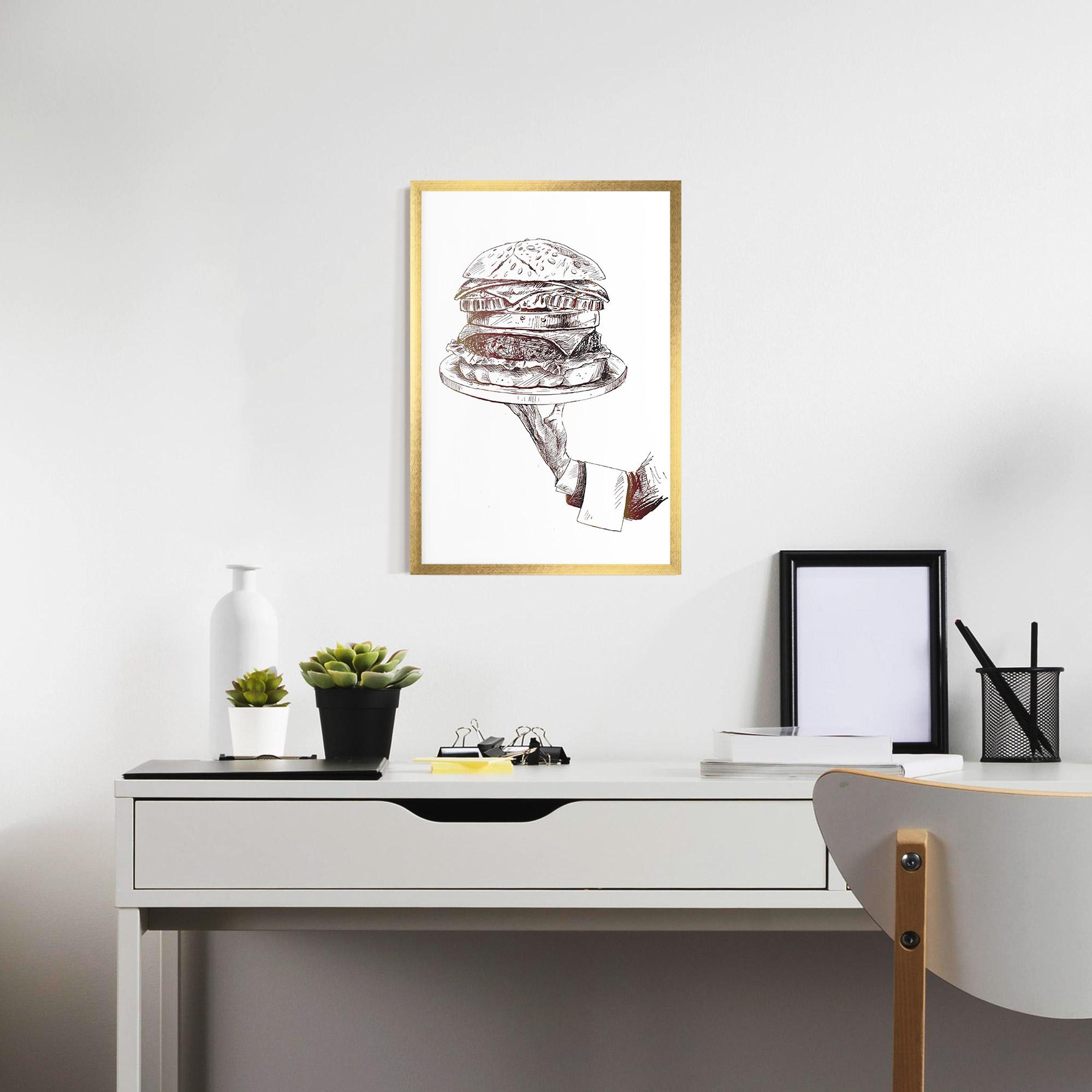 Plakat w Ramie Holding Hamburger mockup 7