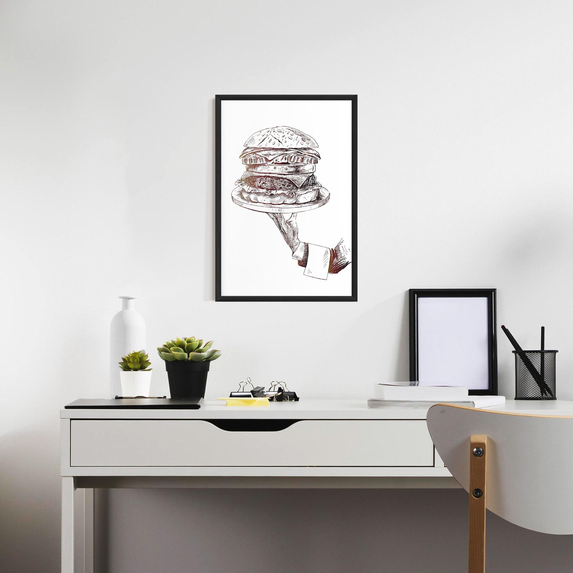 Plakat w Ramie Holding Hamburger mockup 7