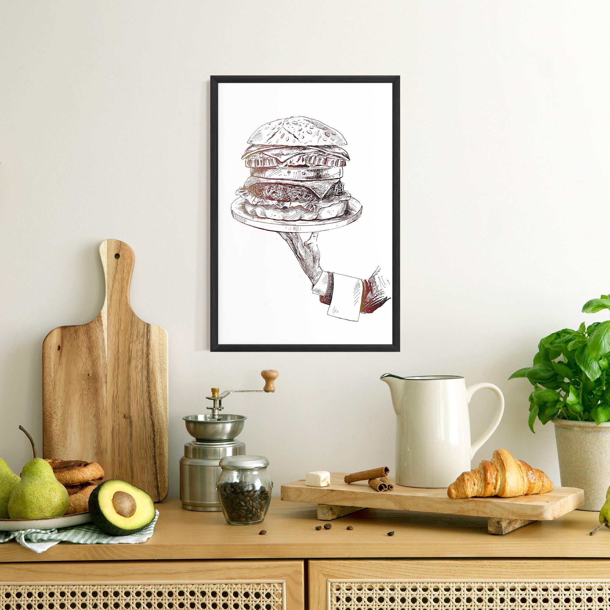 Plakat w Ramie Holding Hamburger mockup 8