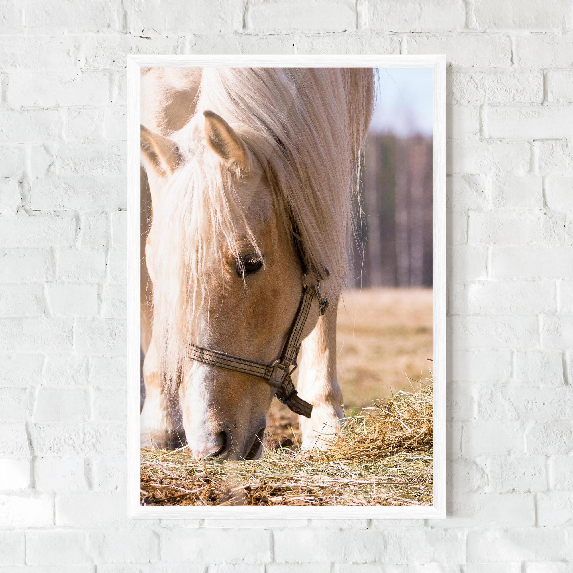 Plakat w Ramie Cream Horse Eating mockup 0