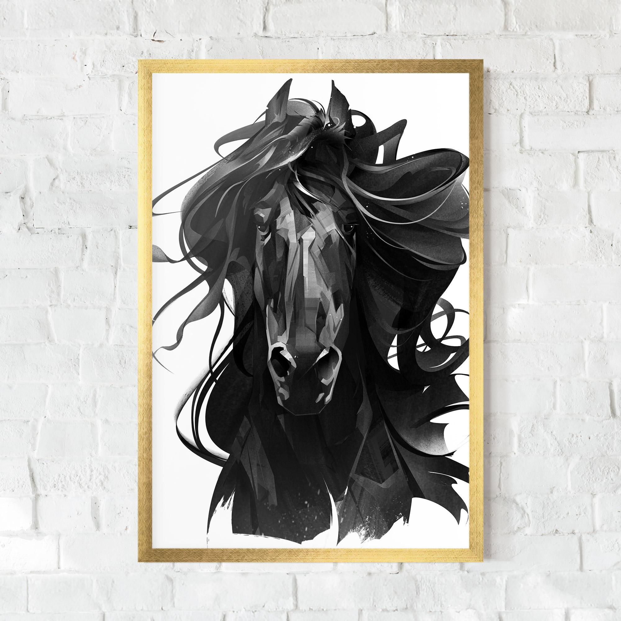 Plakat w Ramie Black Horse Portrait mockup 0