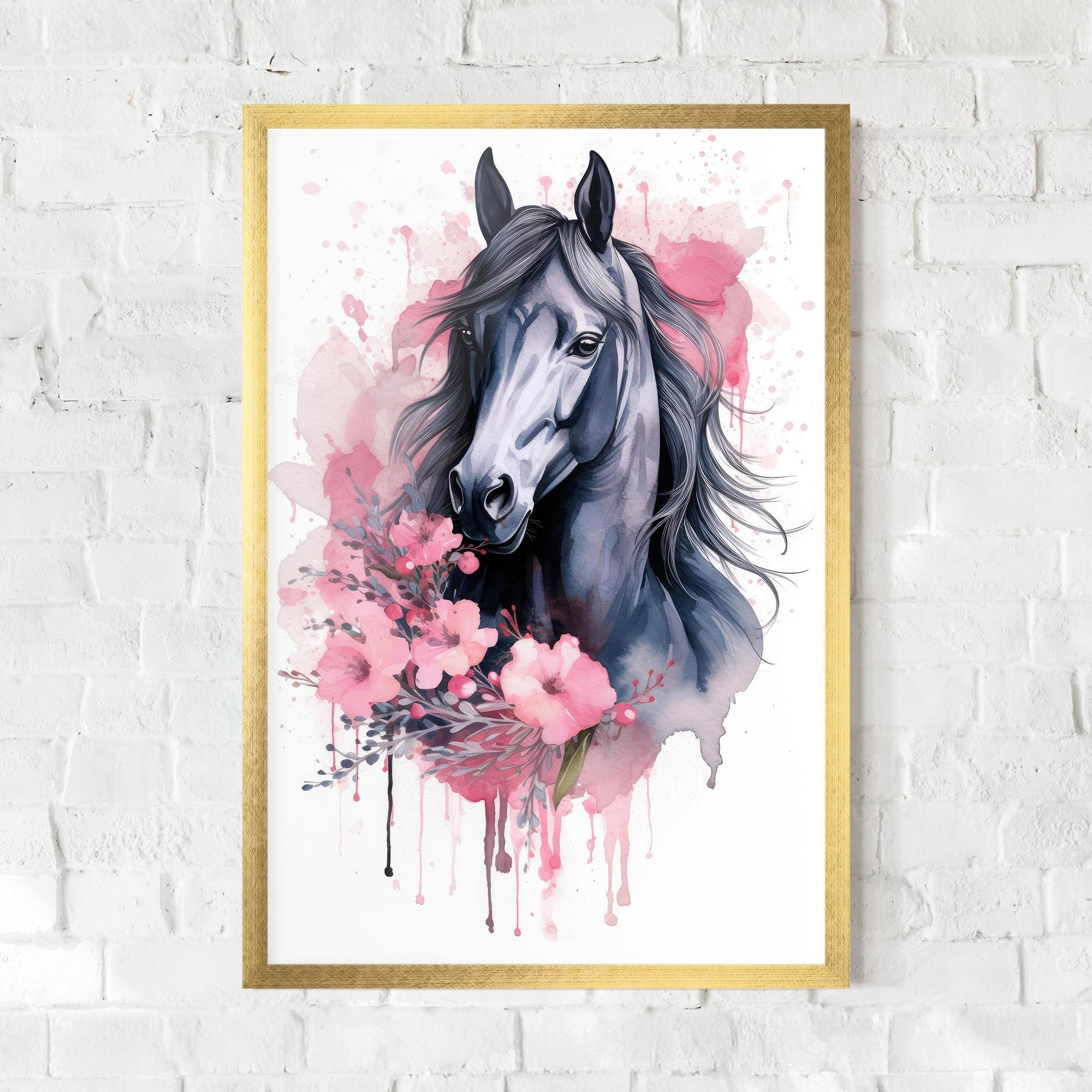 Plakat w Ramie Pink Flowers Horse mockup 0