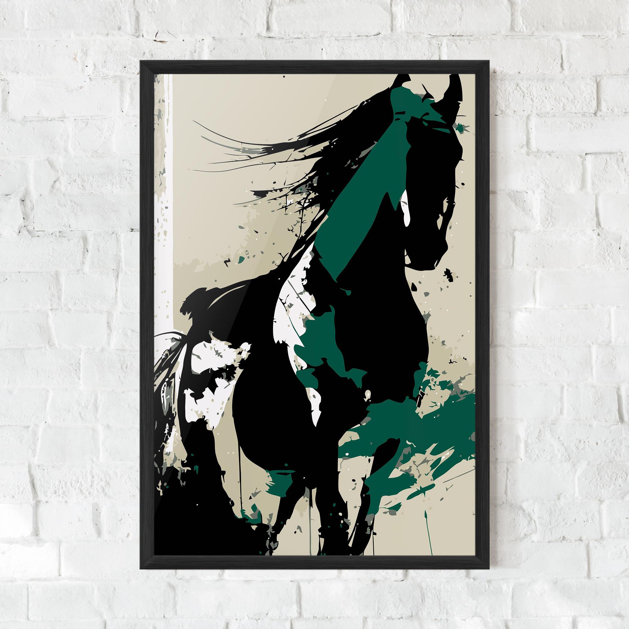 Plakat w Ramie Black Green Horse mockup 0
