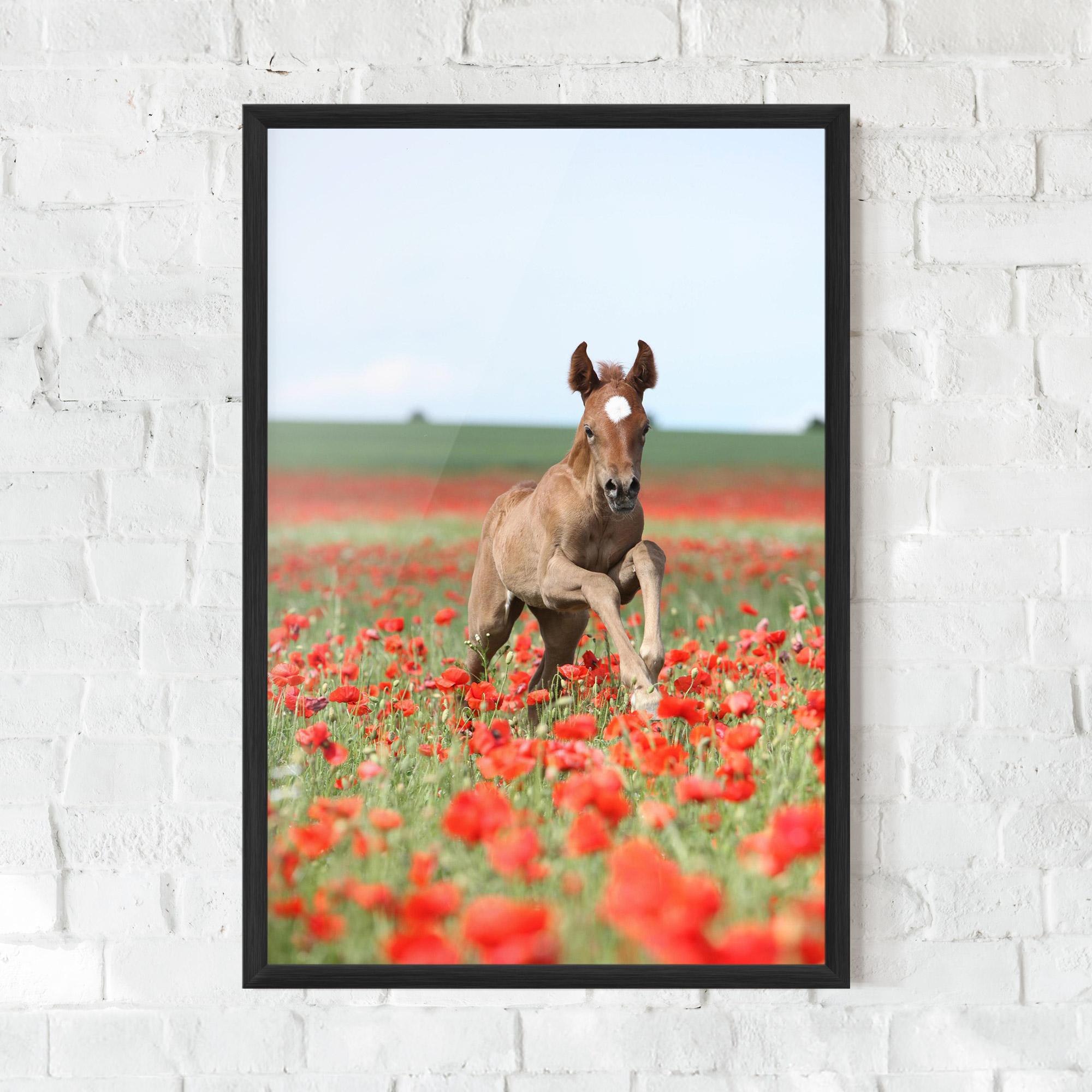 Plakat w Ramie Red Flowers Horse mockup 0