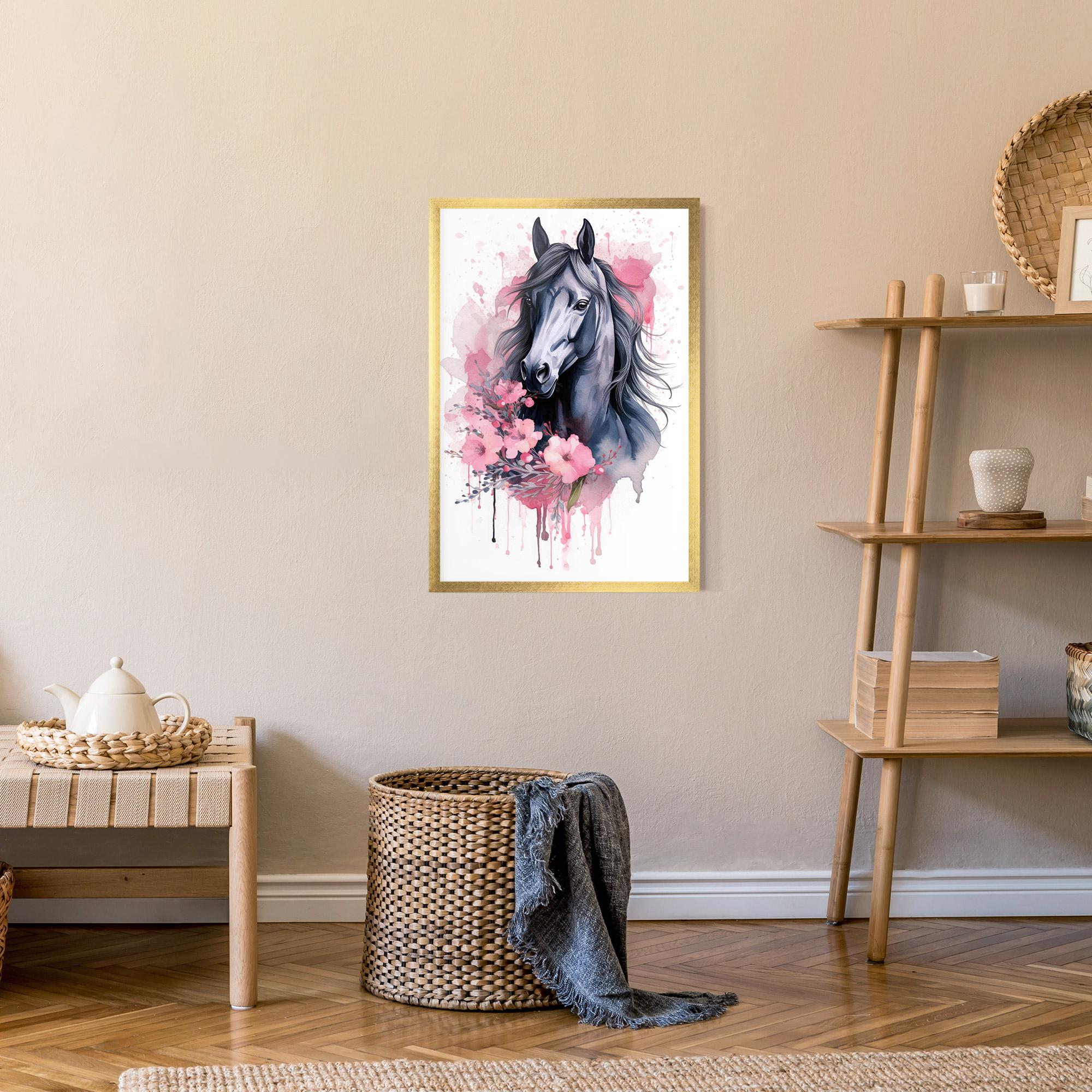 Plakat w Ramie Pink Flowers Horse mockup 9