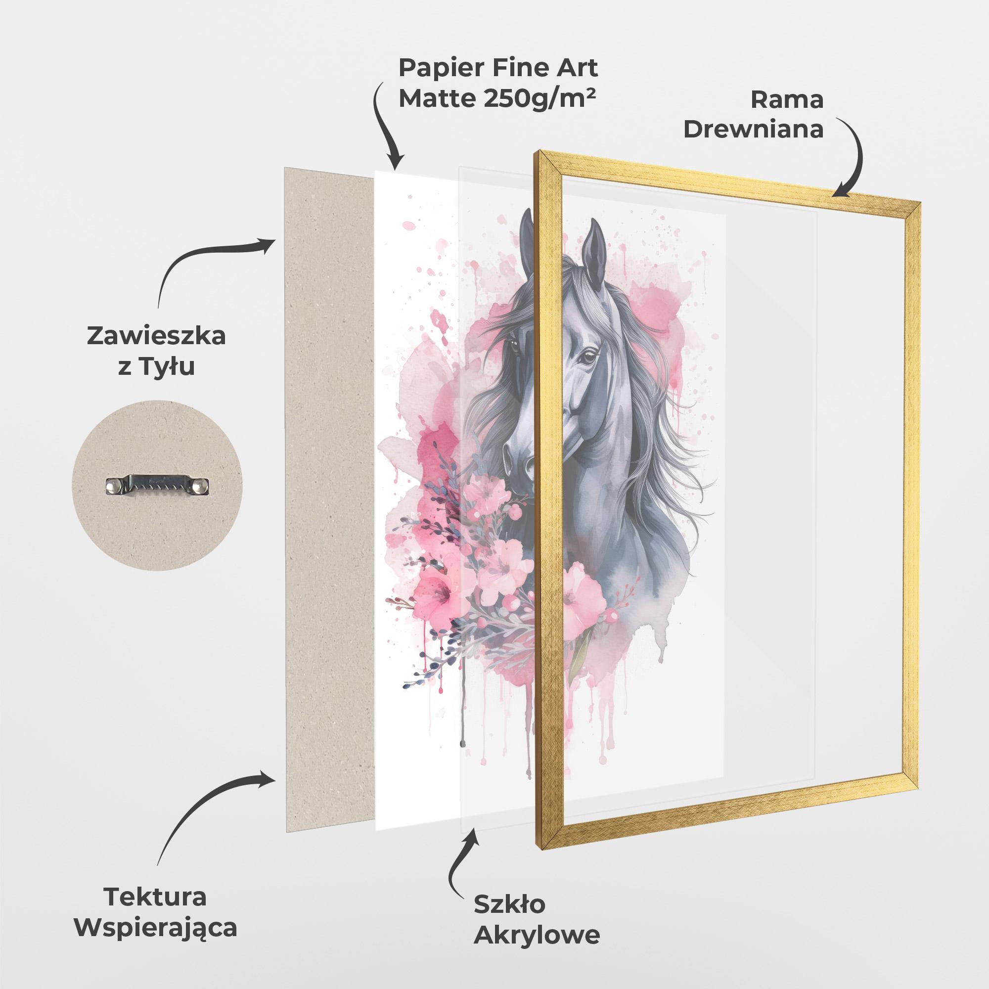 Plakat w Ramie Pink Flowers Horse mockup 1