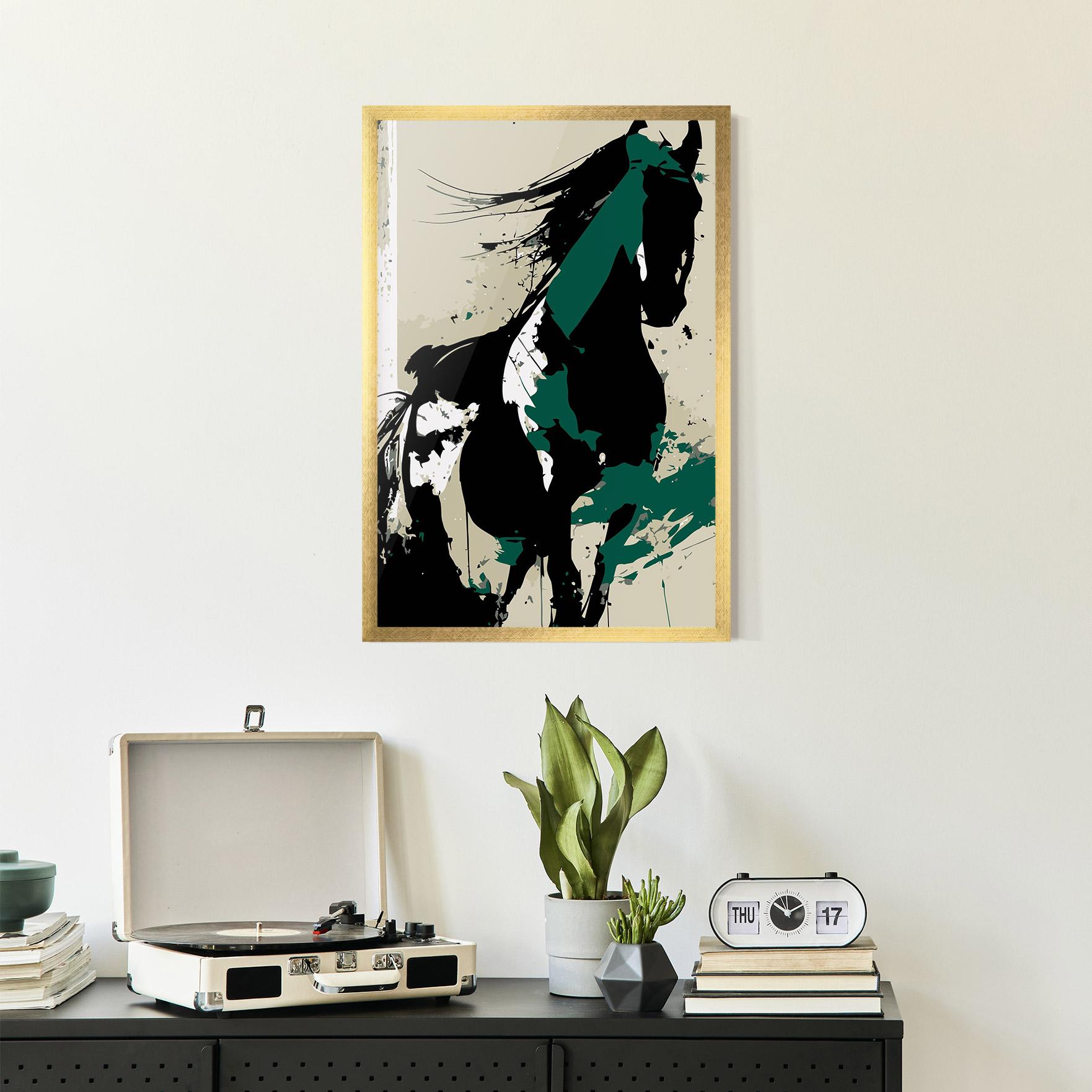 Plakat w Ramie Black Green Horse mockup 2