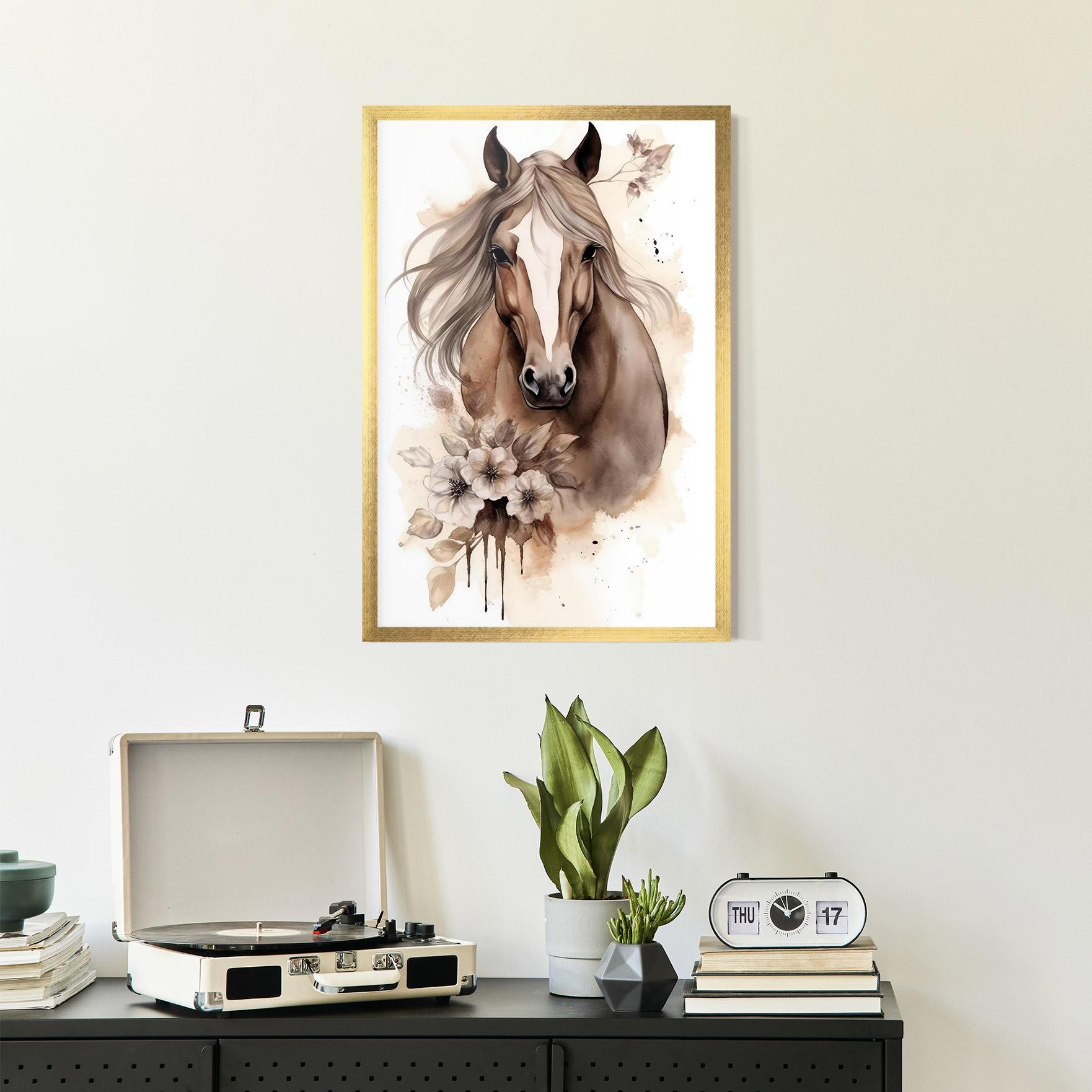 Plakat w Ramie Flower Brown Horse mockup 2