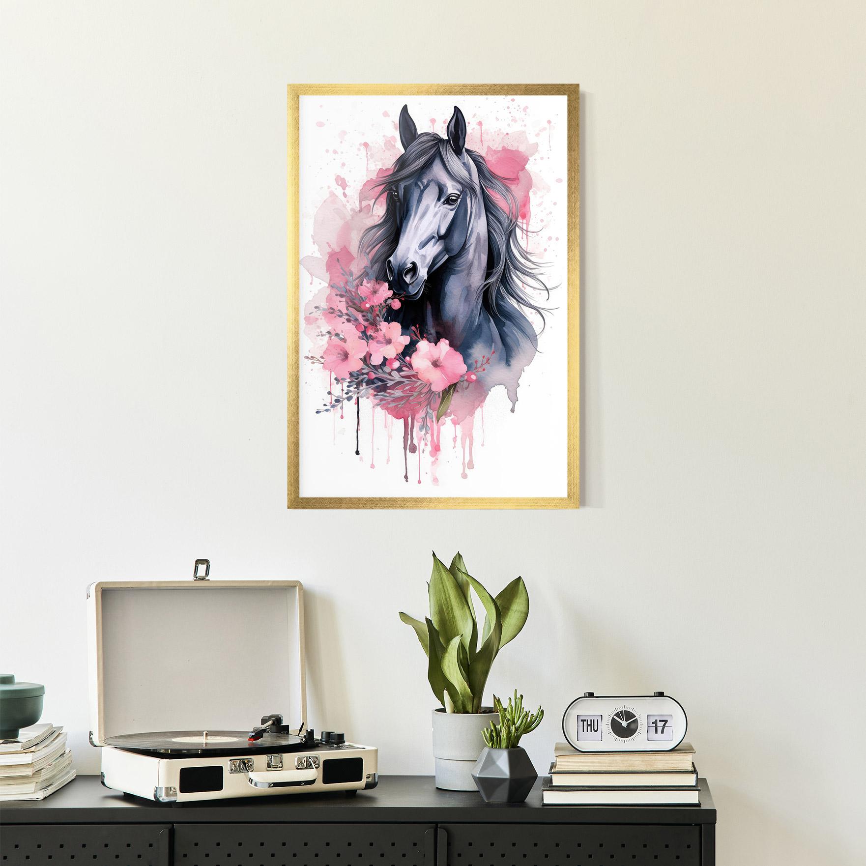 Plakat w Ramie Pink Flowers Horse mockup 2