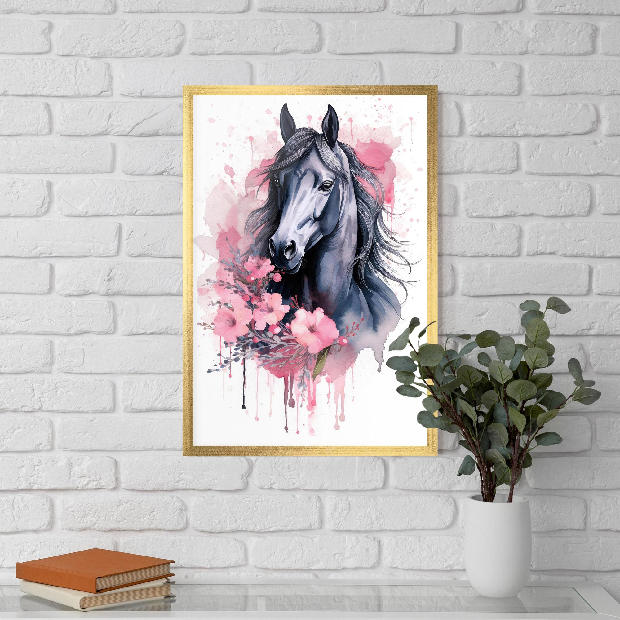 Plakat w Ramie Pink Flowers Horse mockup 5