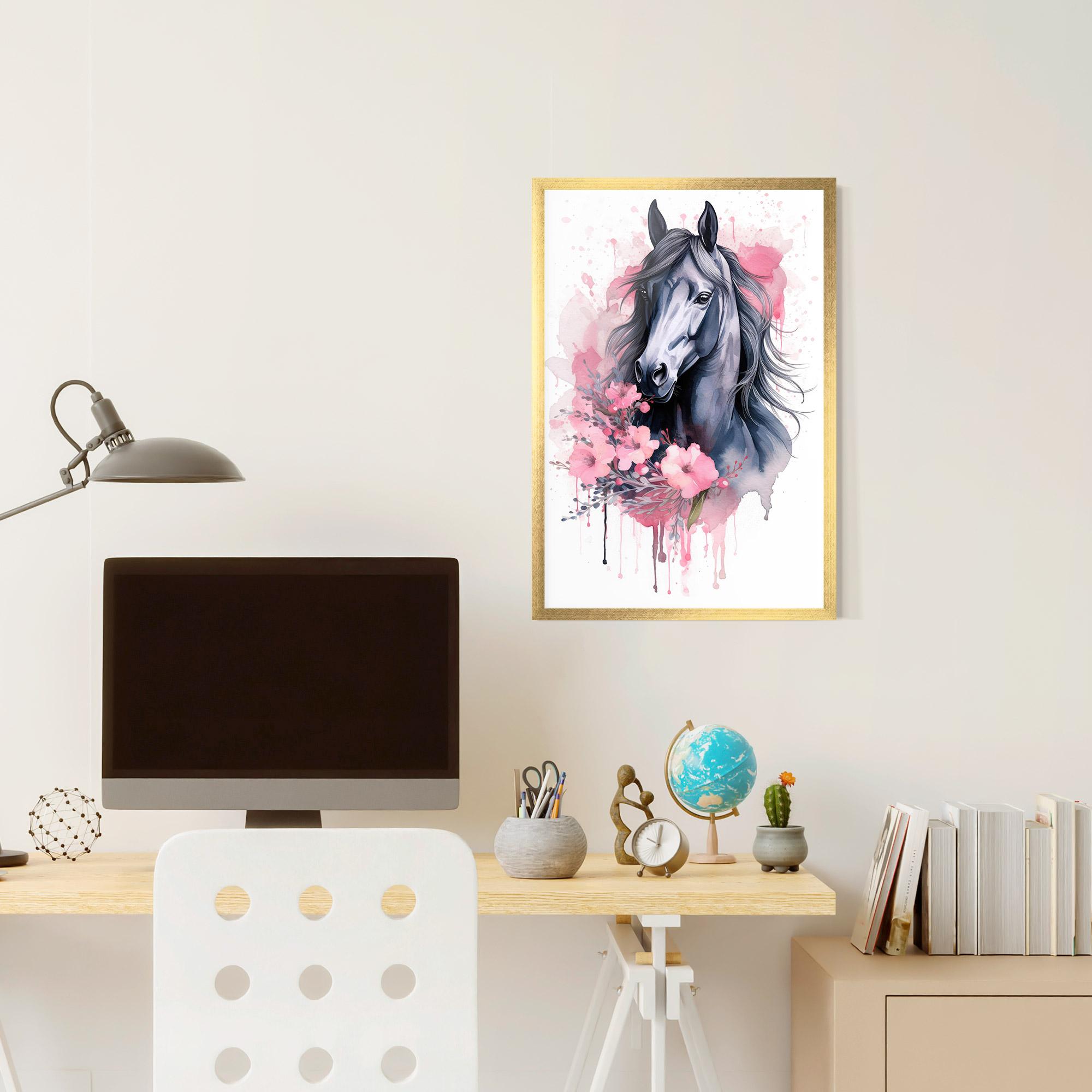 Plakat w Ramie Pink Flowers Horse mockup 6
