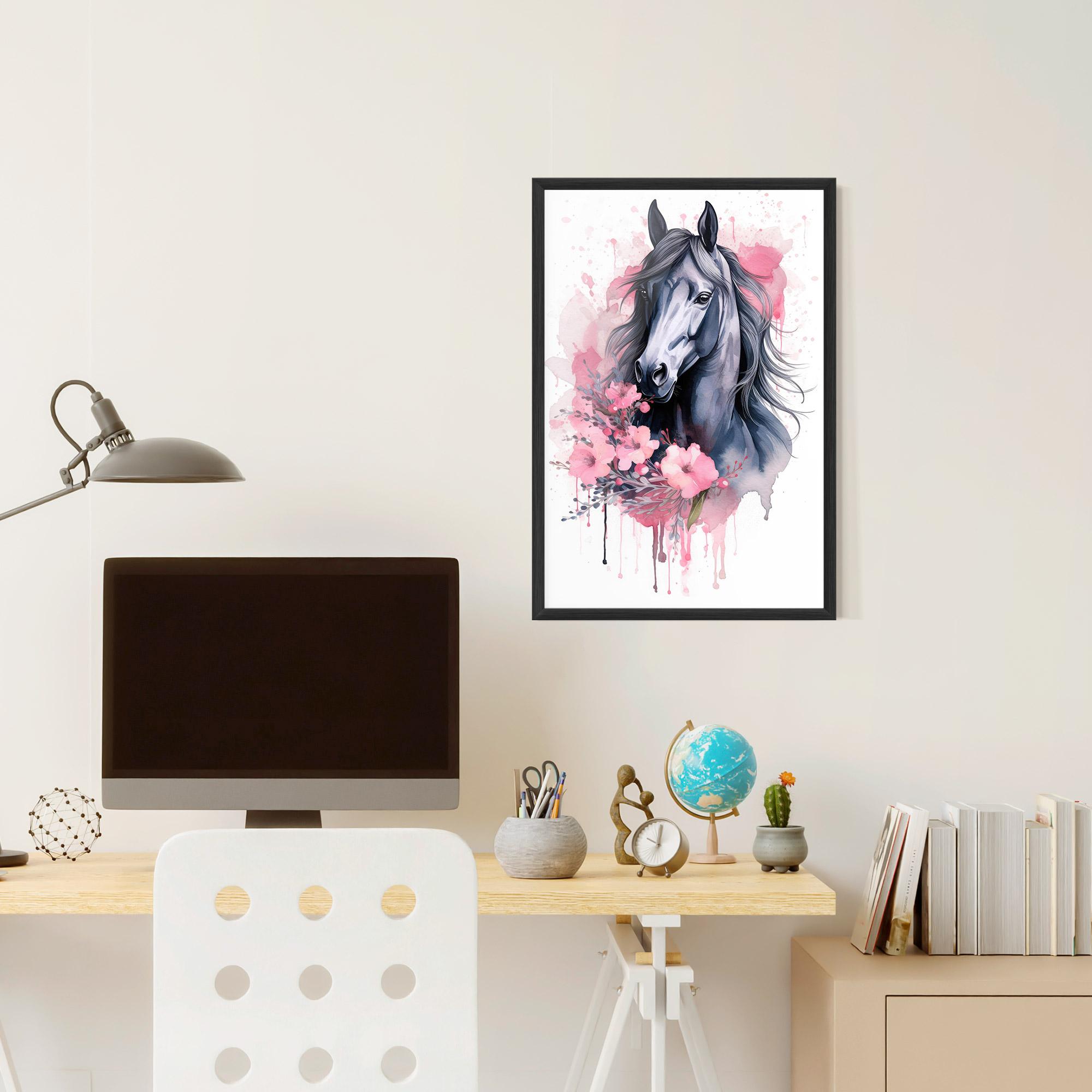 Plakat w Ramie Pink Flowers Horse mockup 6
