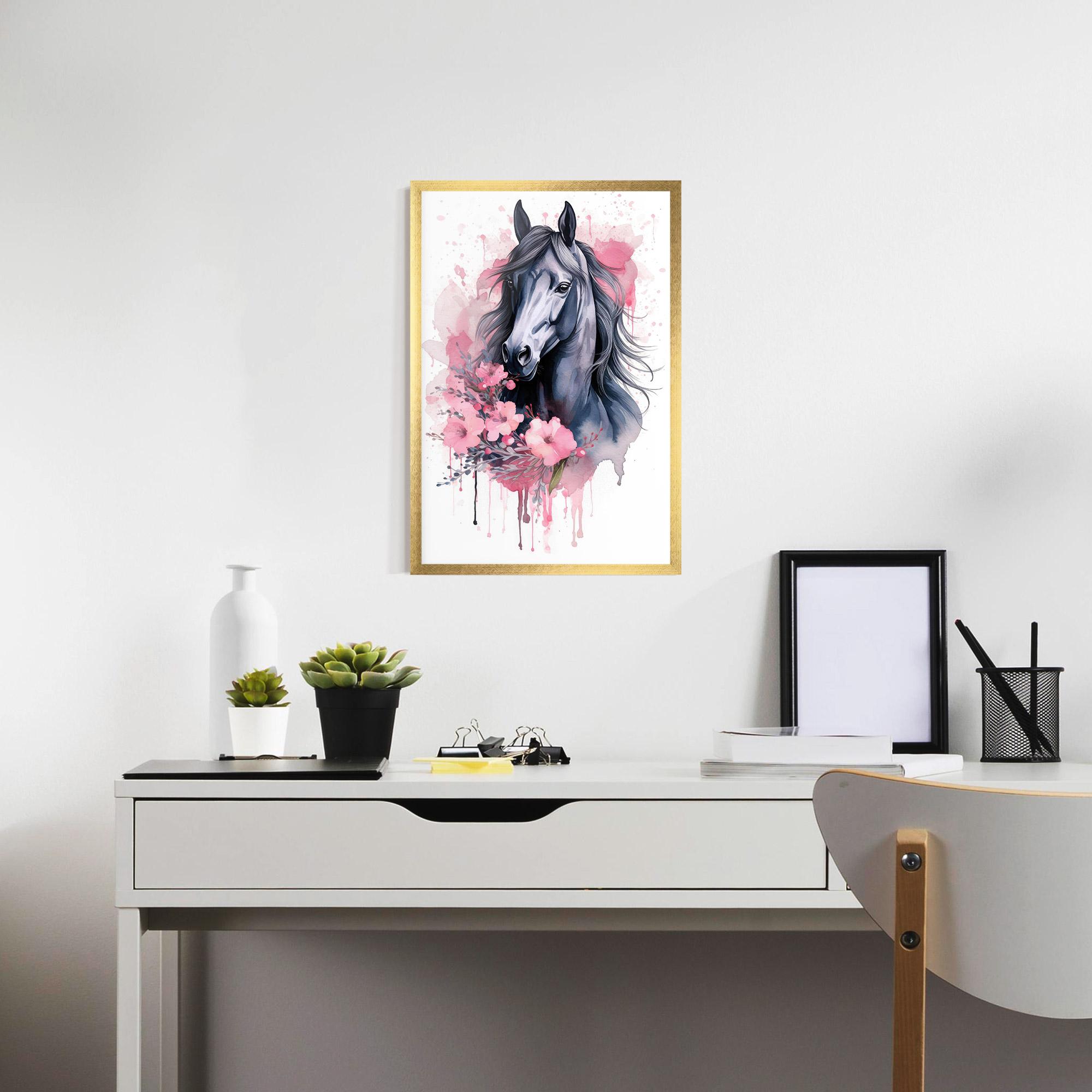 Plakat w Ramie Pink Flowers Horse mockup 7
