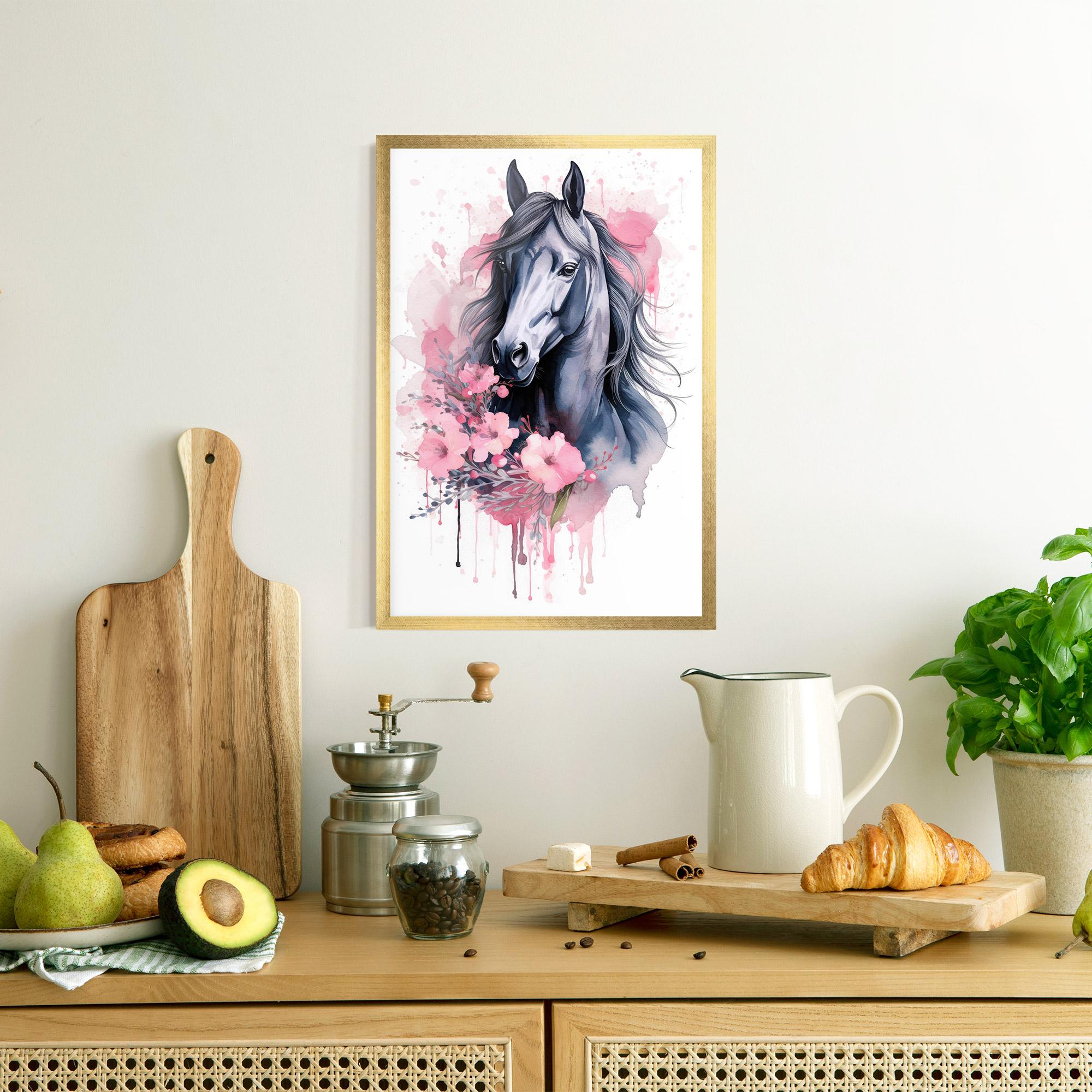 Plakat w Ramie Pink Flowers Horse mockup 8
