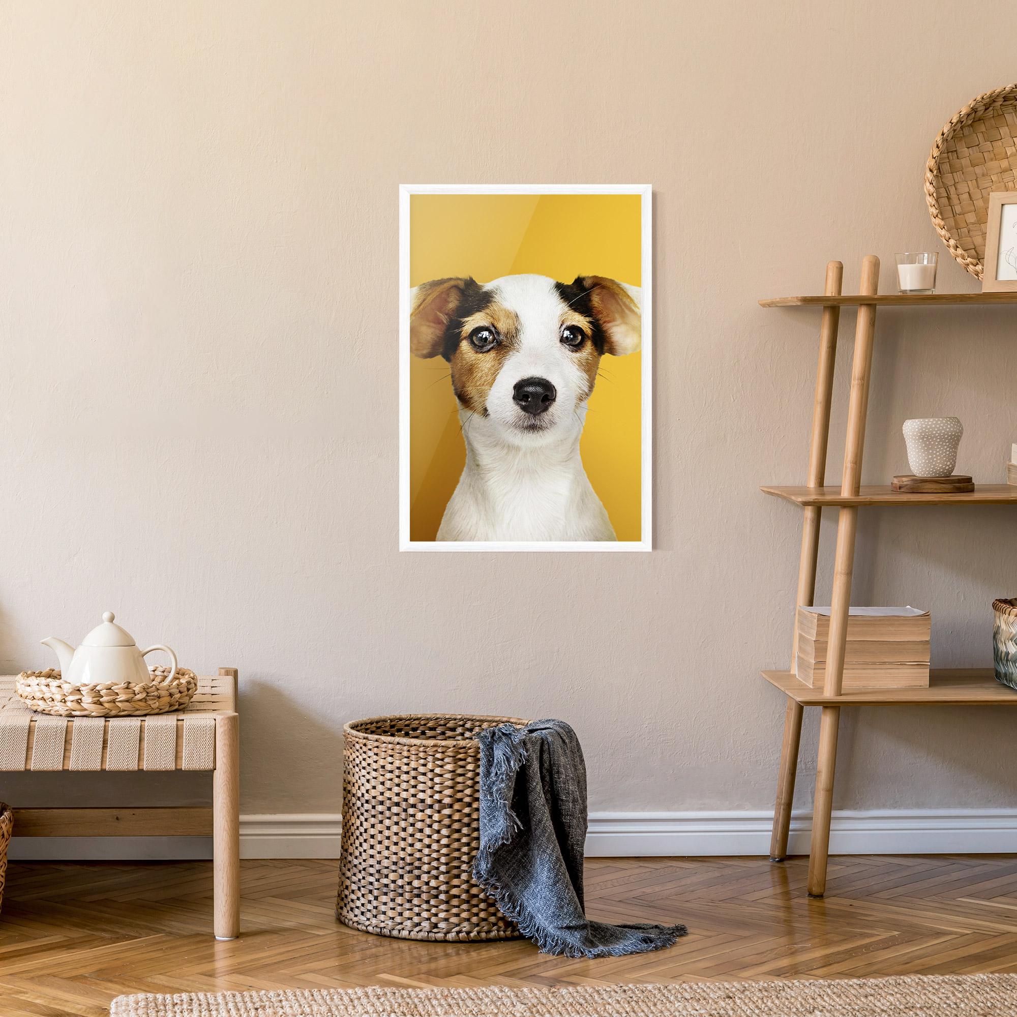 Plakat w Ramie Puppy On Yellow mockup 9
