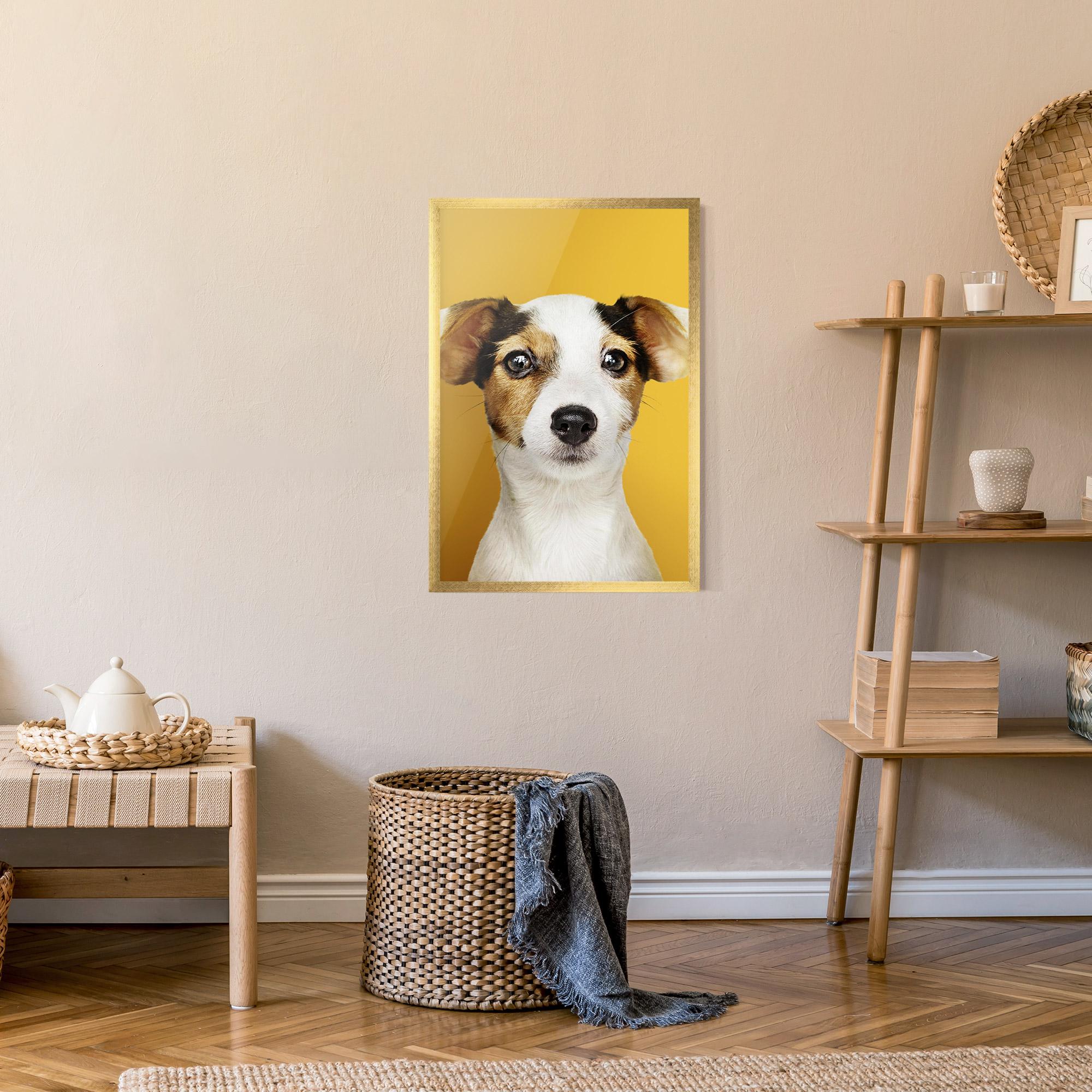 Plakat w Ramie Puppy On Yellow mockup 9