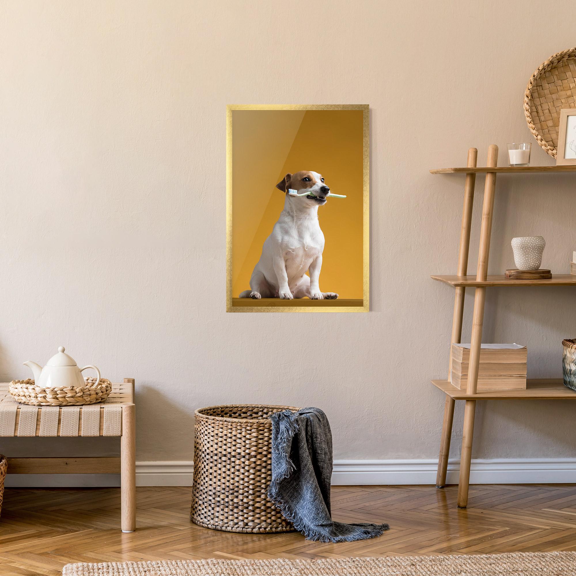 Plakat w Ramie Toothbrush Dog mockup 9