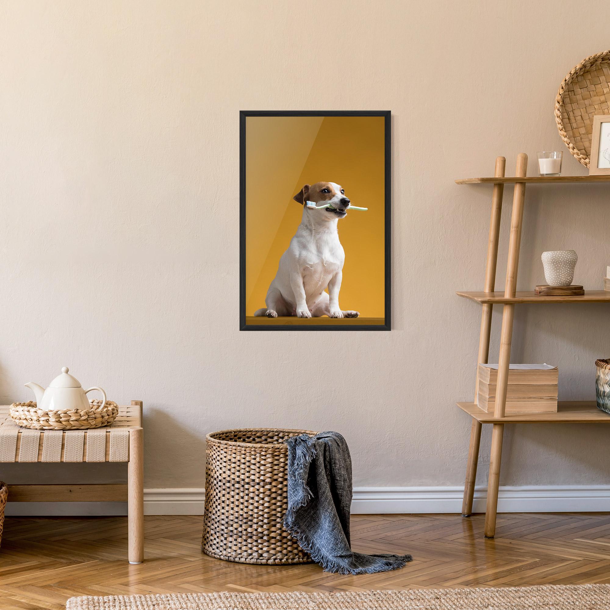Plakat w Ramie Toothbrush Dog mockup 9