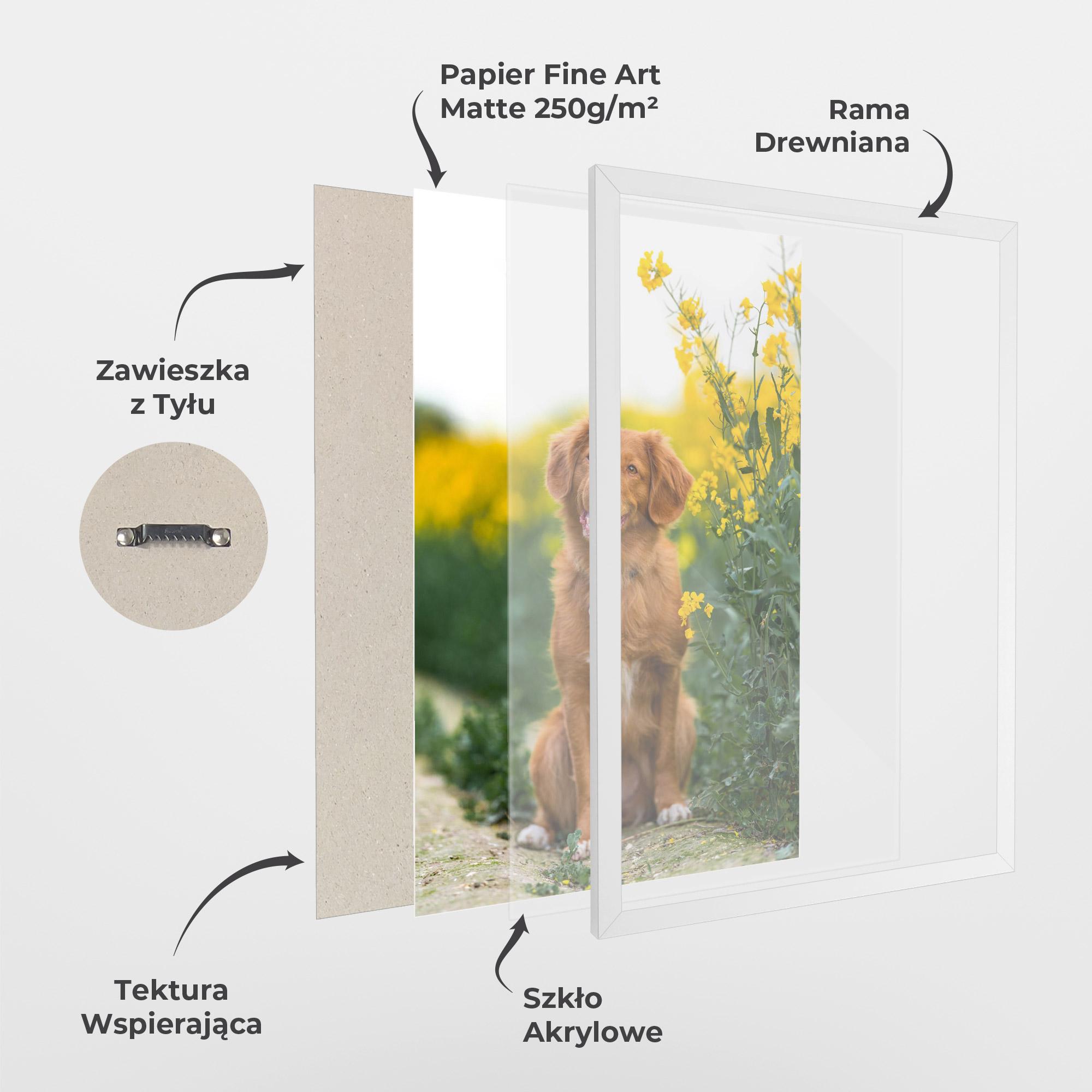 Plakat w Ramie Dog Yellow Flowers mockup 1