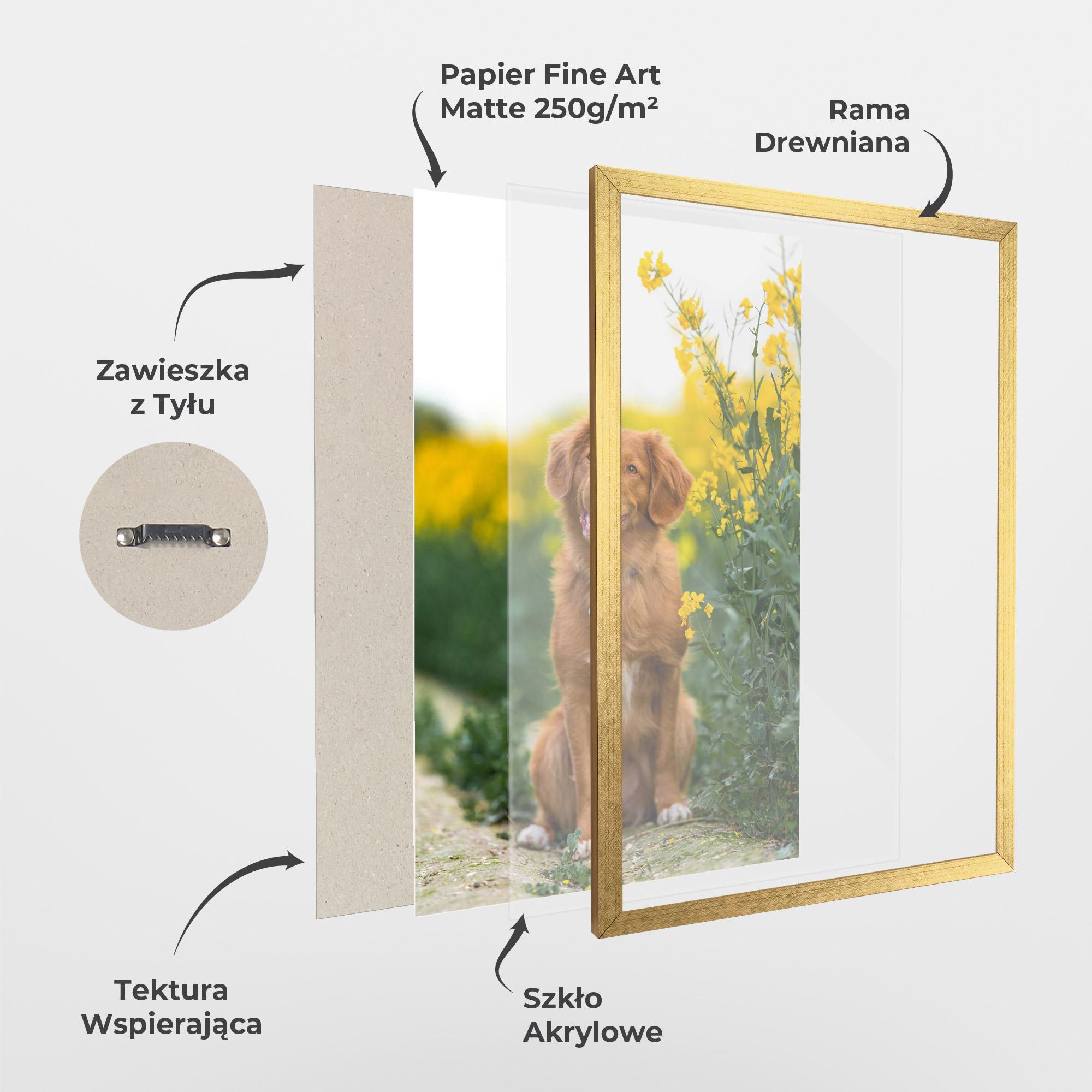 Plakat w Ramie Dog Yellow Flowers mockup 1