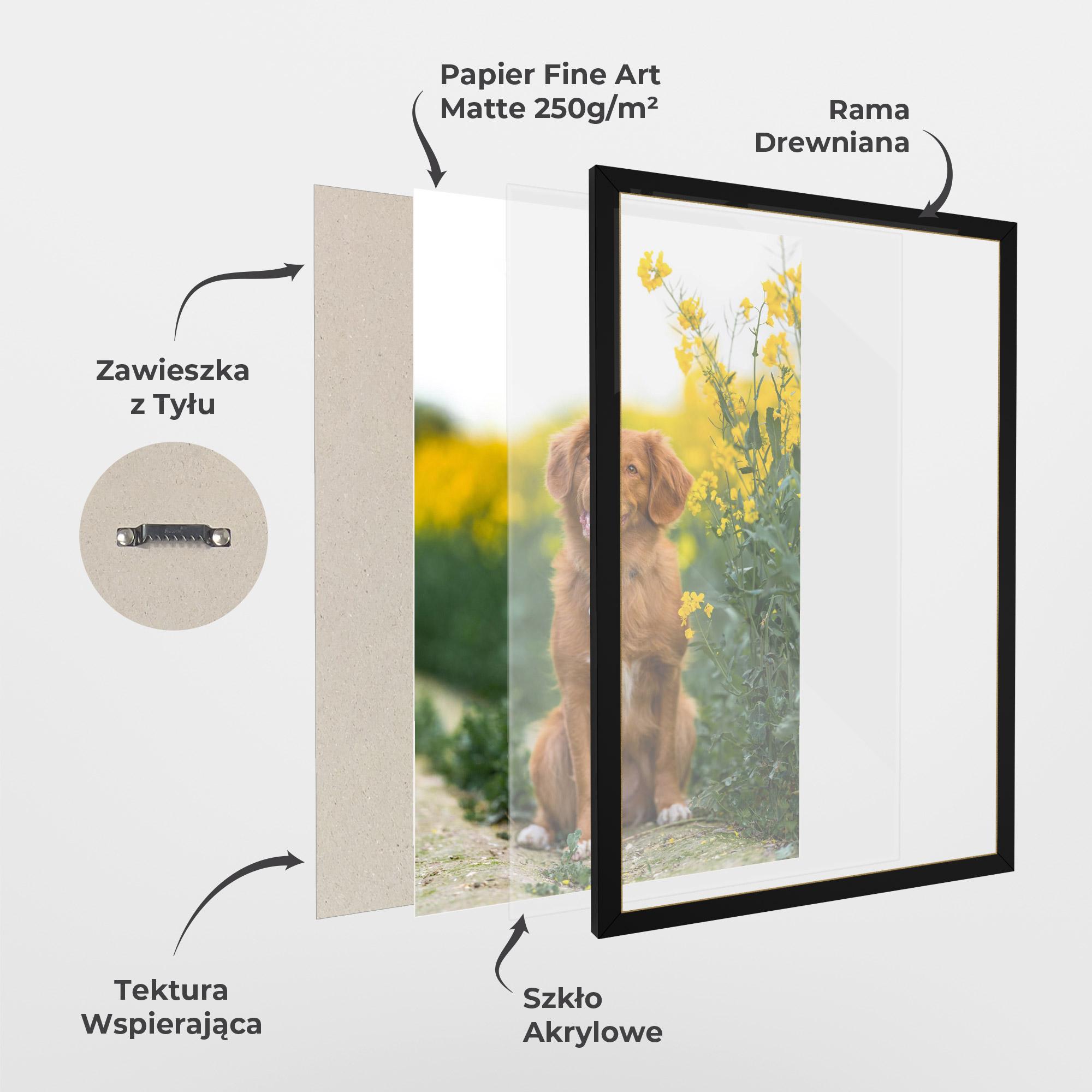 Plakat w Ramie Dog Yellow Flowers mockup 1