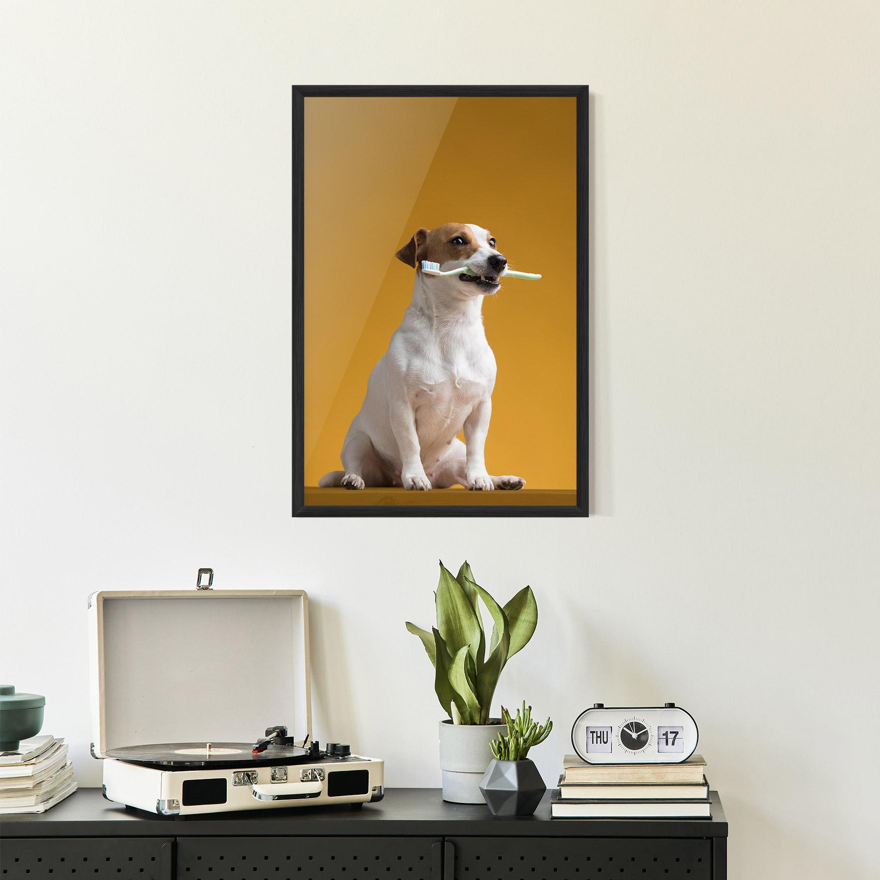 Plakat w Ramie Toothbrush Dog mockup 2