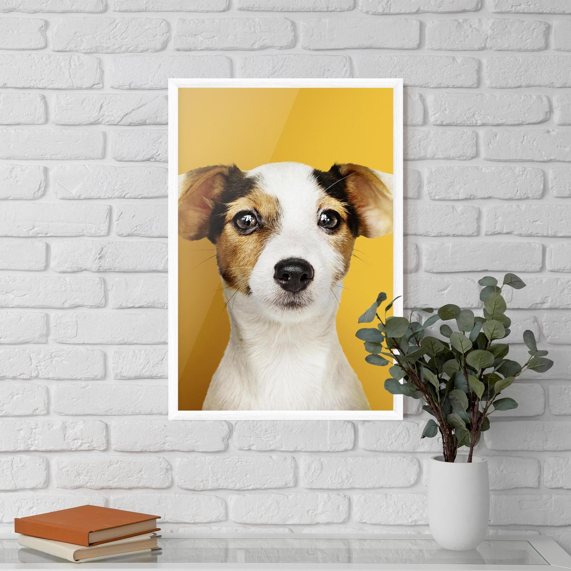 Plakat w Ramie Puppy On Yellow mockup 5
