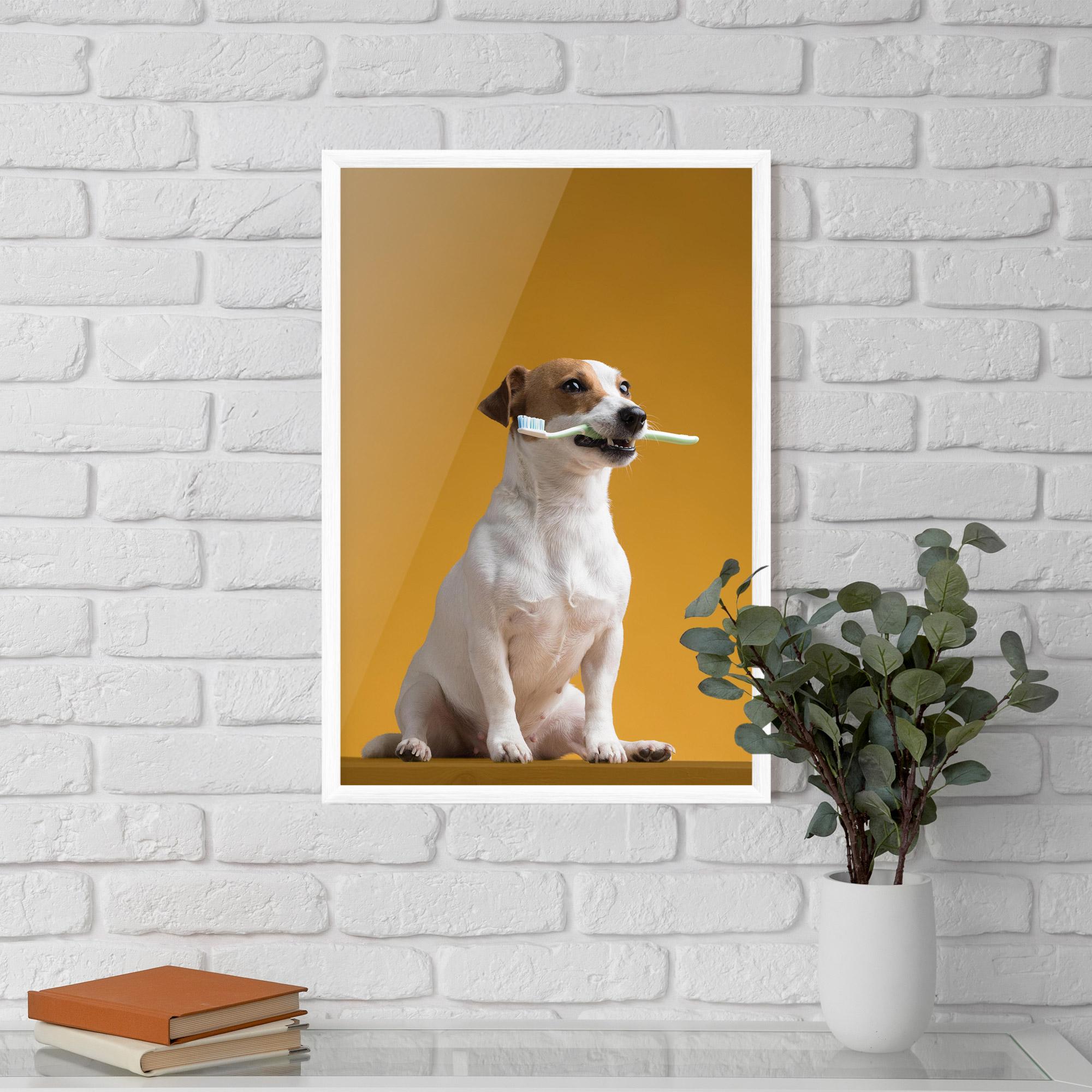 Plakat w Ramie Toothbrush Dog mockup 5