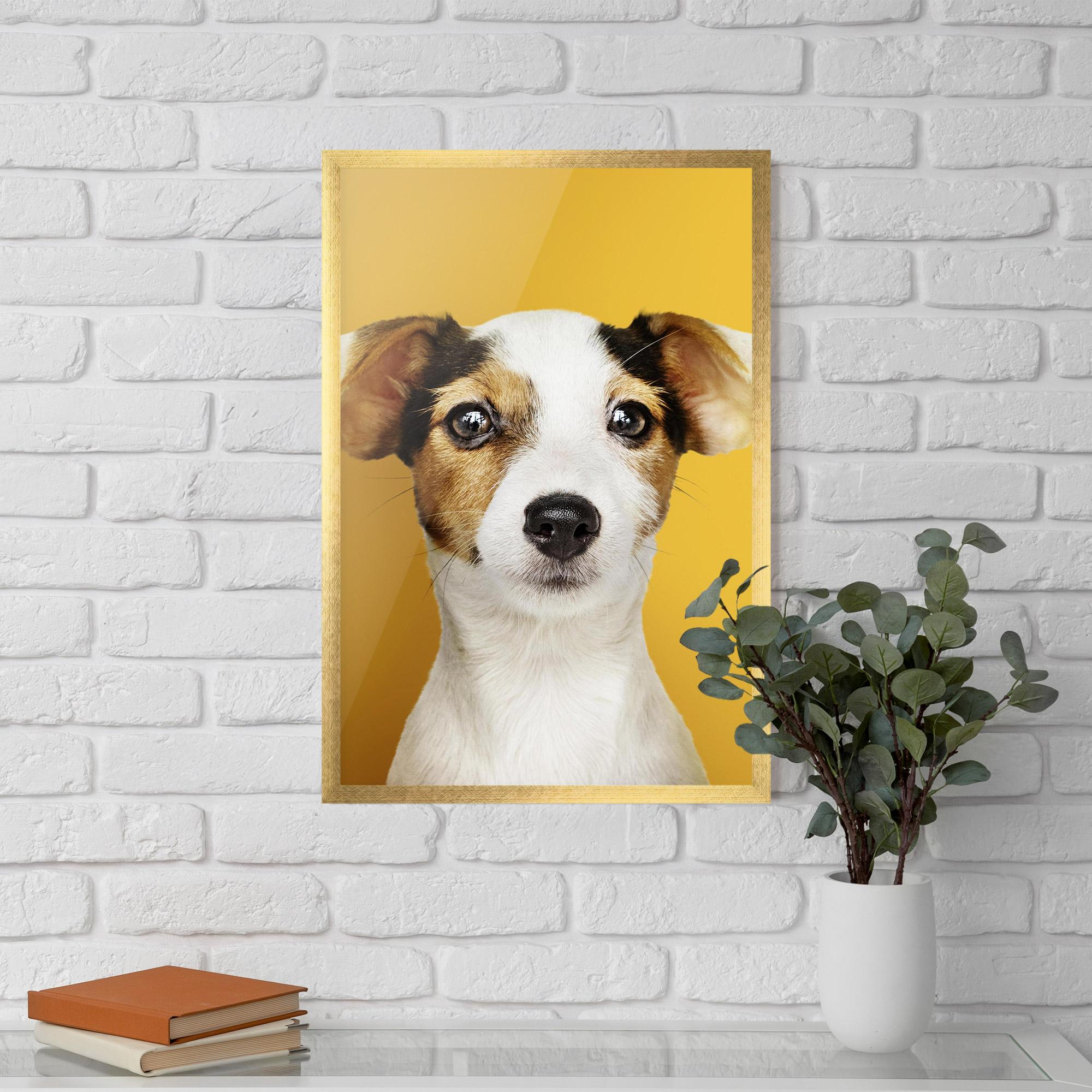 Plakat w Ramie Puppy On Yellow mockup 5