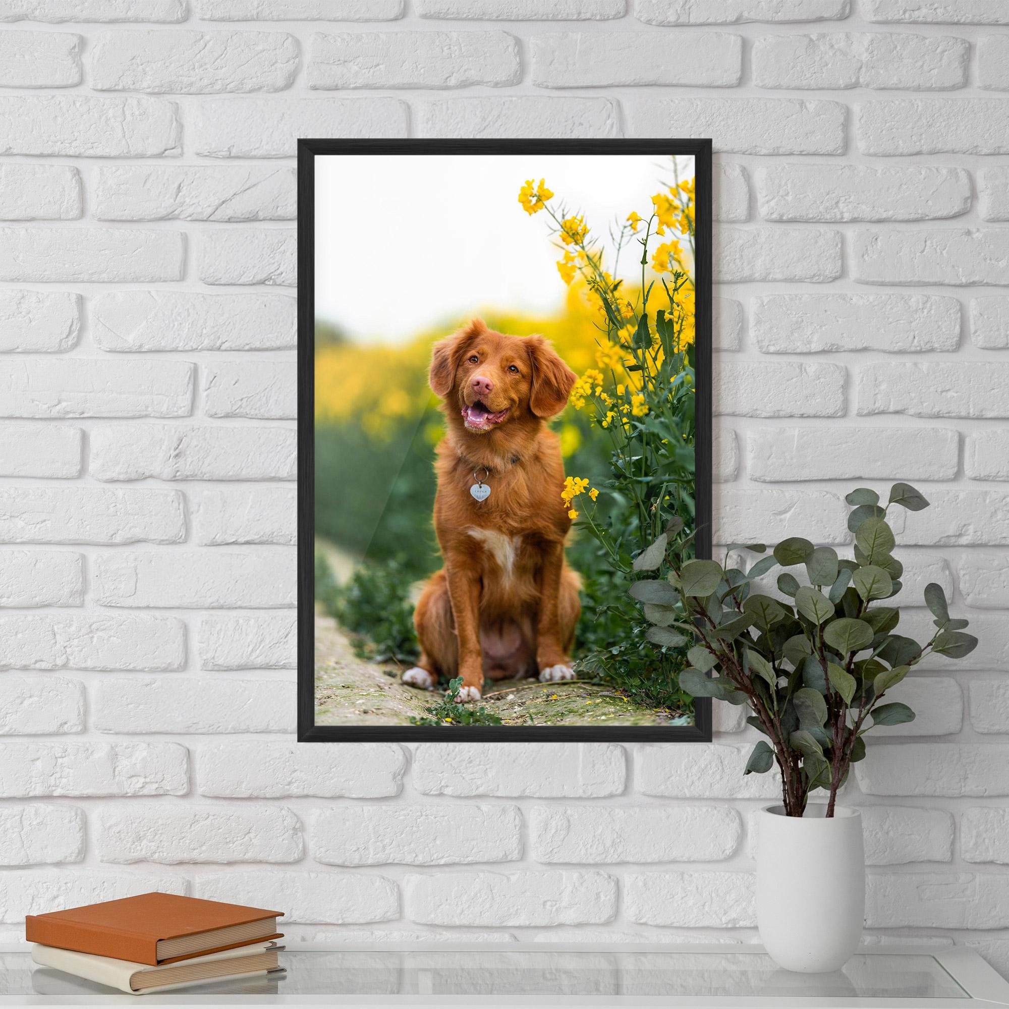 Plakat w Ramie Dog Yellow Flowers mockup 5