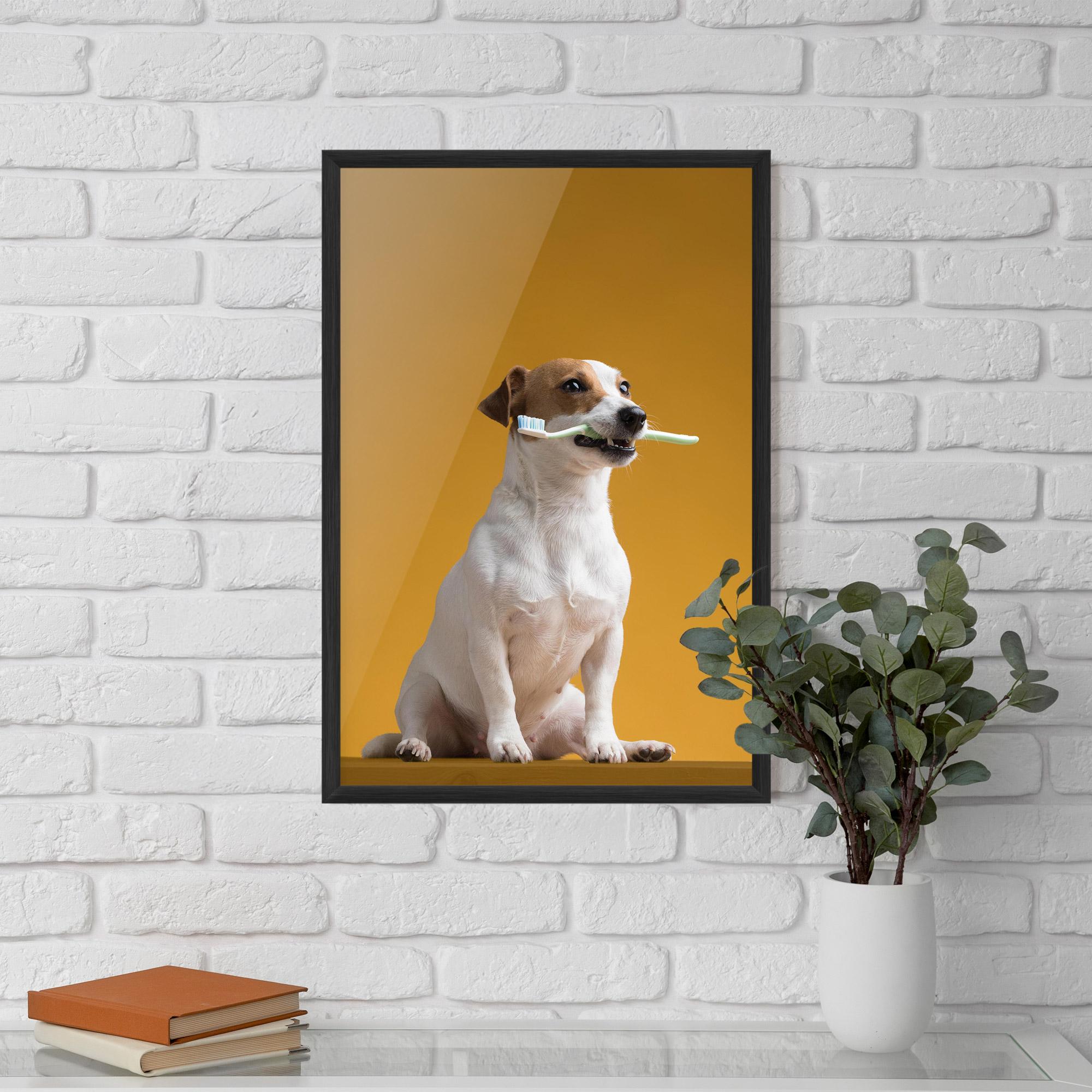 Plakat w Ramie Toothbrush Dog mockup 5