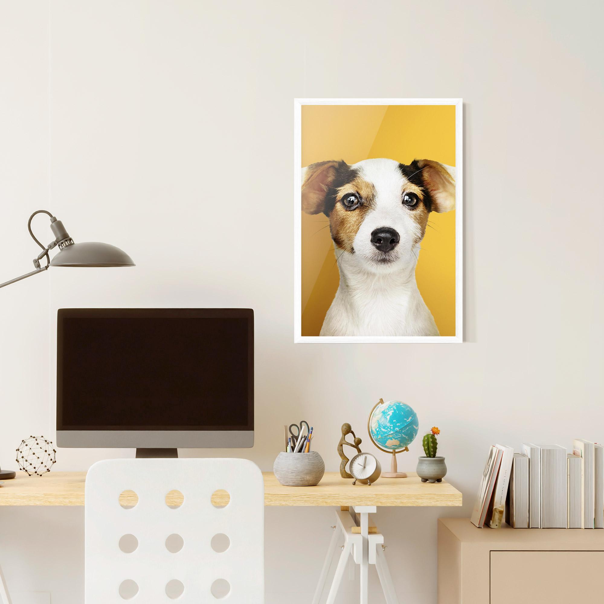 Plakat w Ramie Puppy On Yellow mockup 6