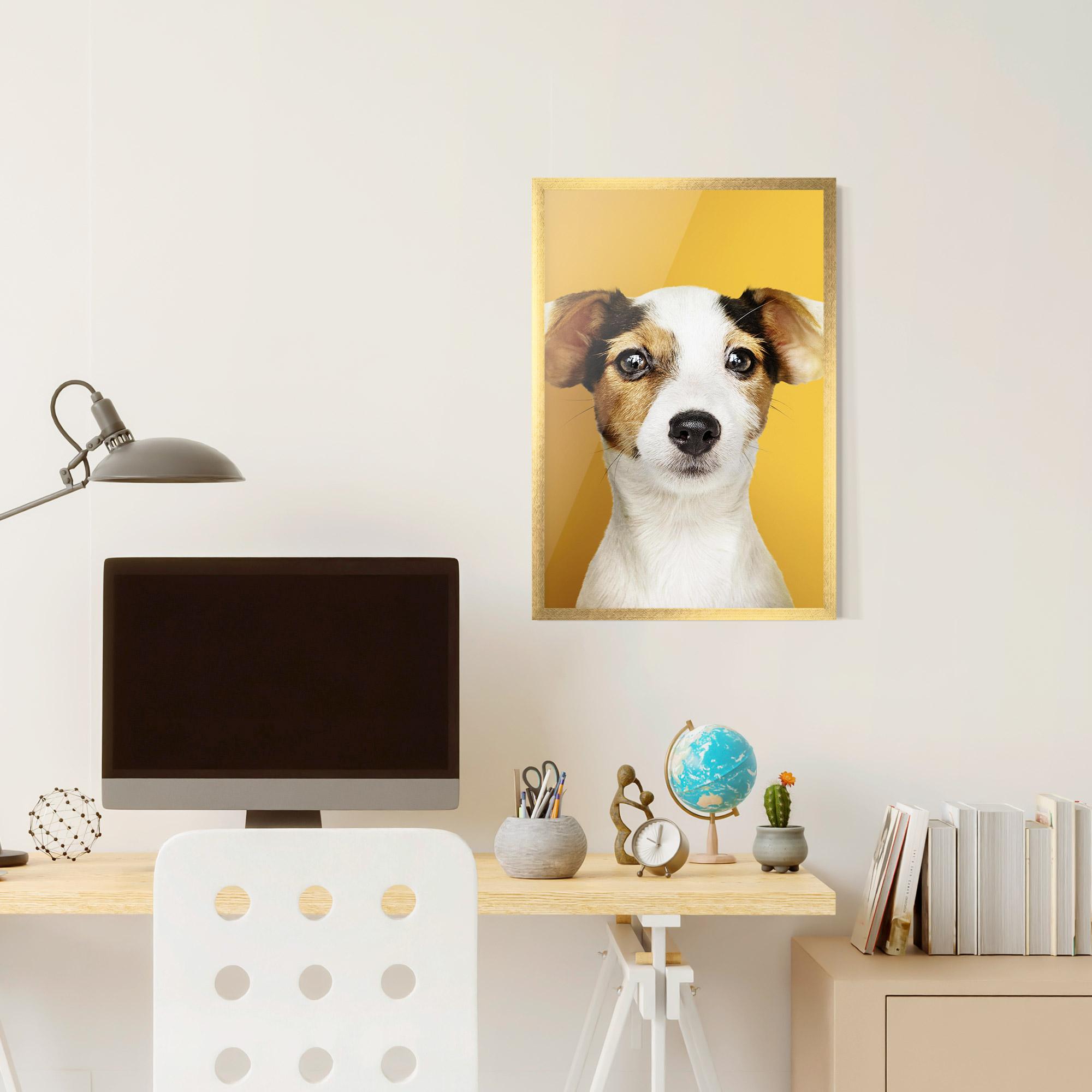 Plakat w Ramie Puppy On Yellow mockup 6