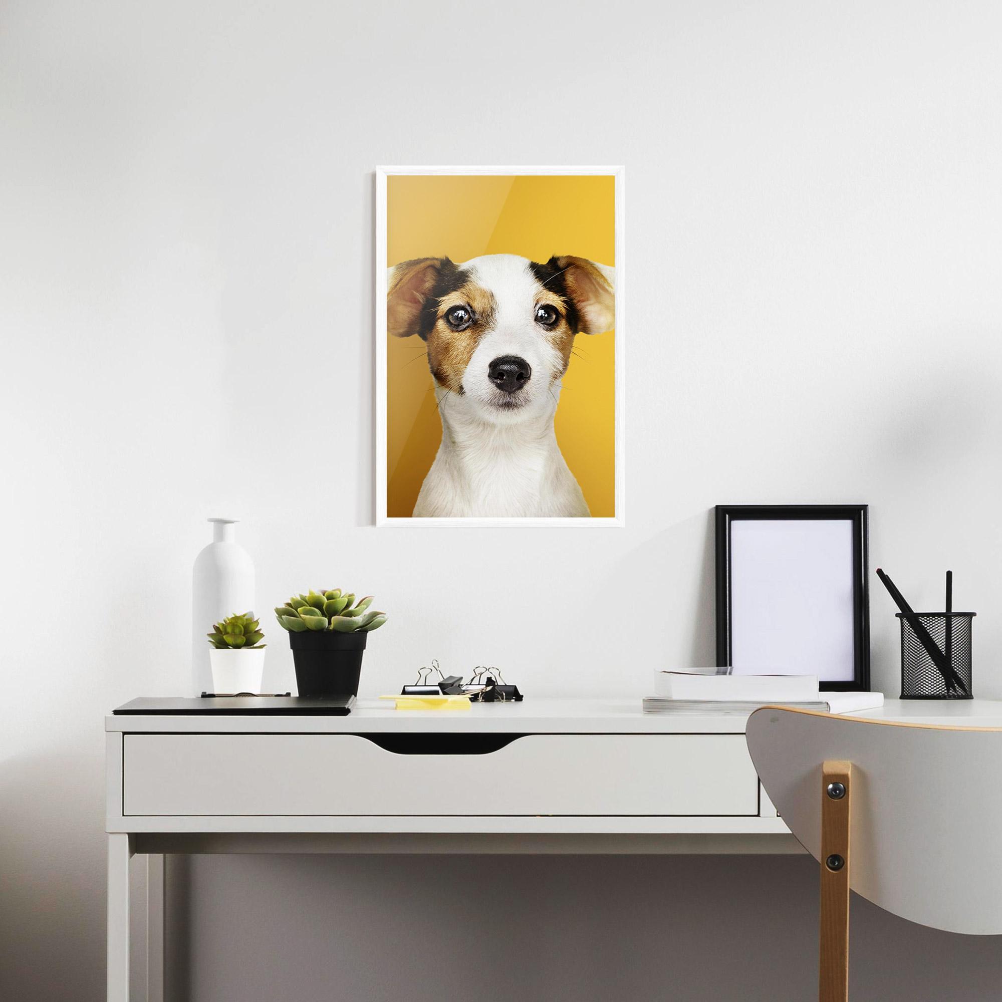Plakat w Ramie Puppy On Yellow mockup 7