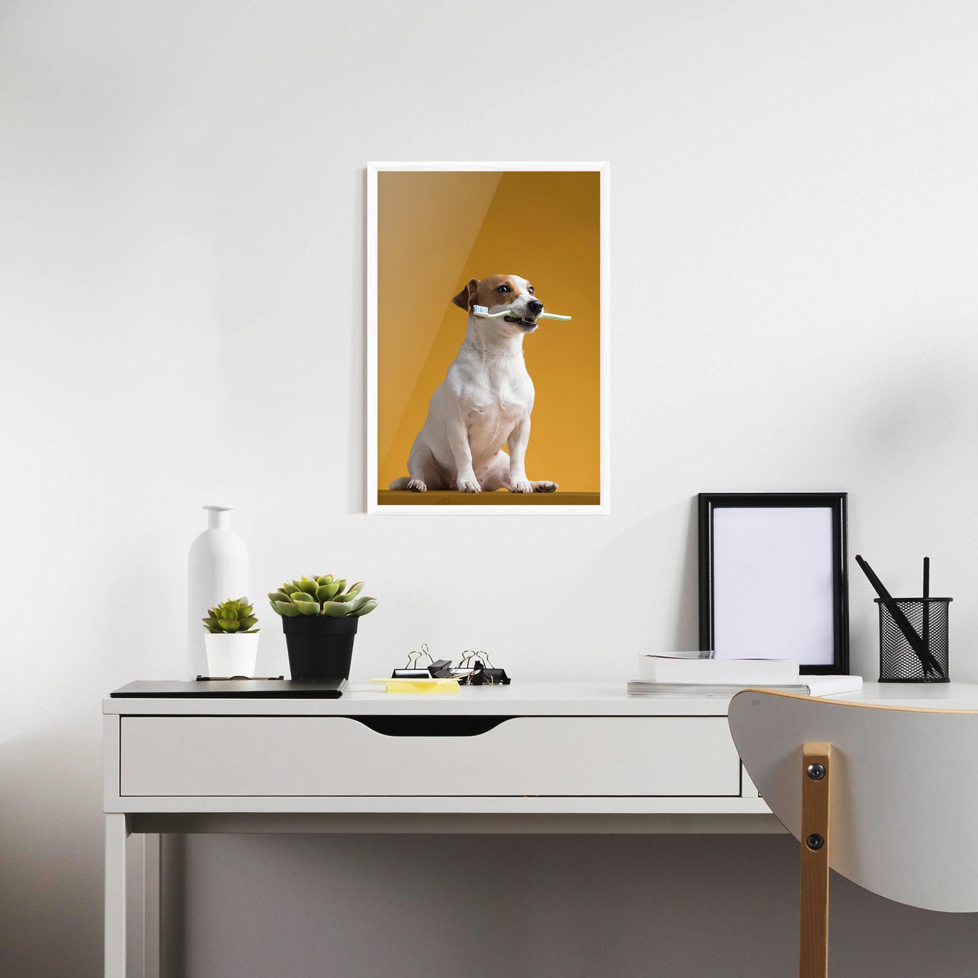Plakat w Ramie Toothbrush Dog mockup 7