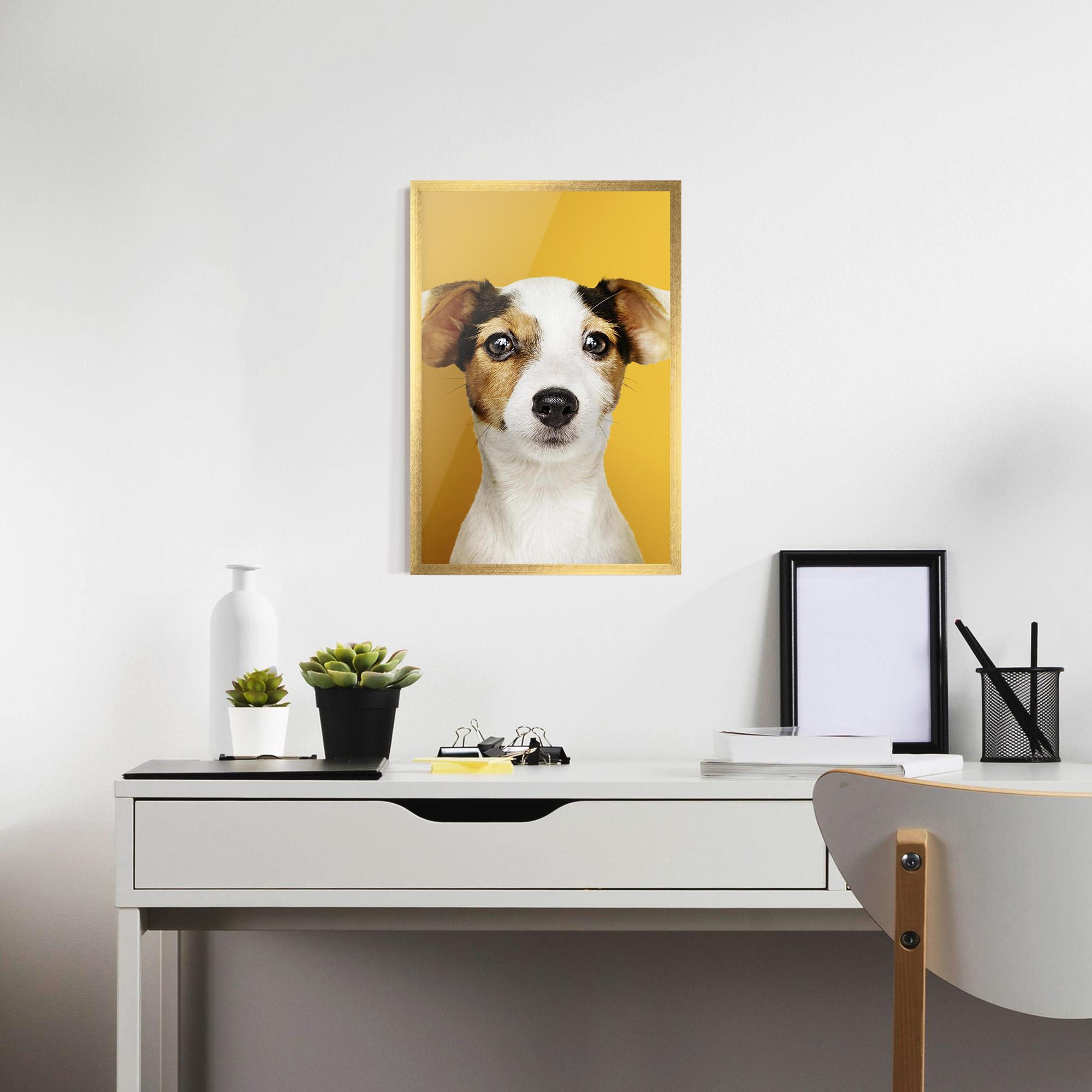 Plakat w Ramie Puppy On Yellow mockup 7