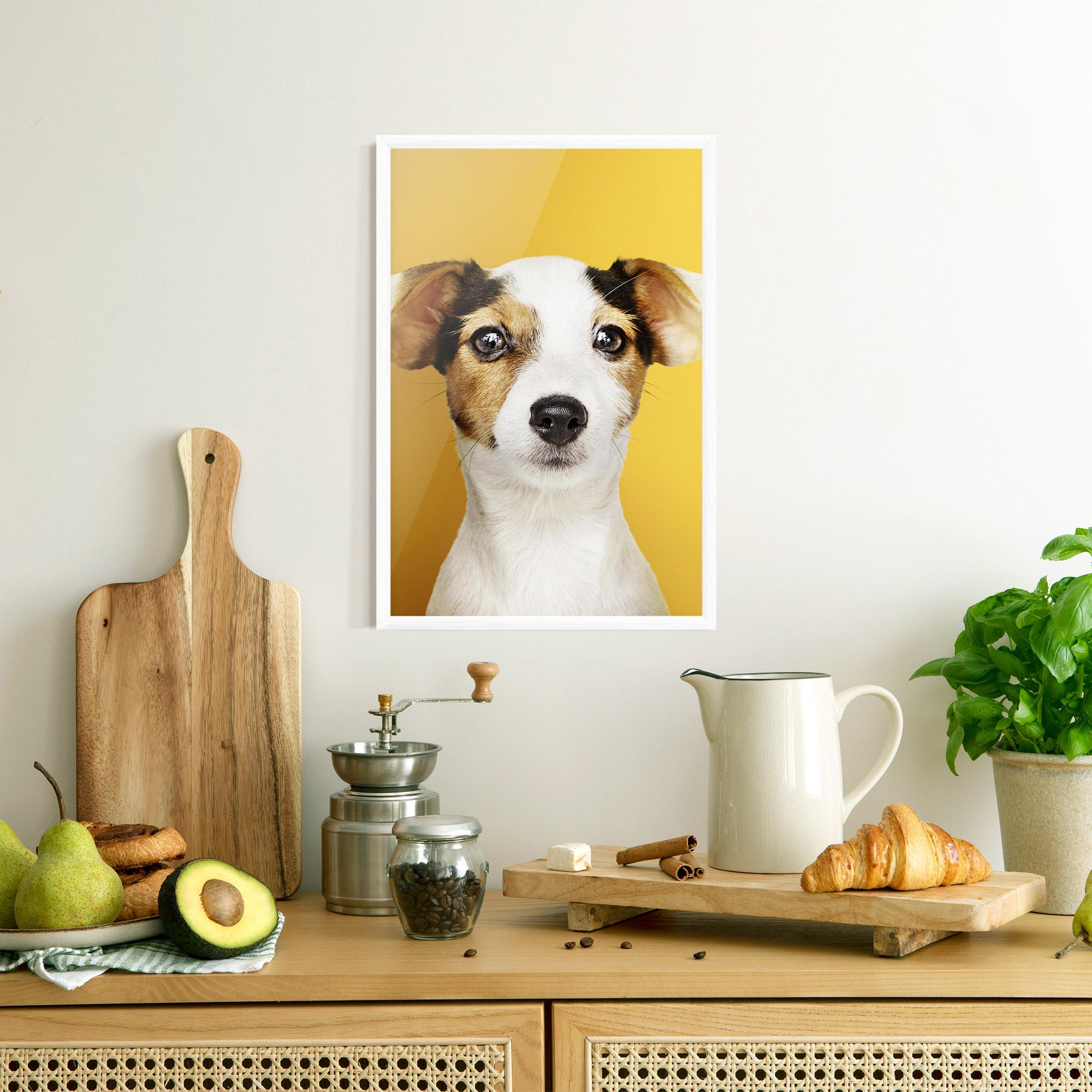 Plakat w Ramie Puppy On Yellow mockup 8