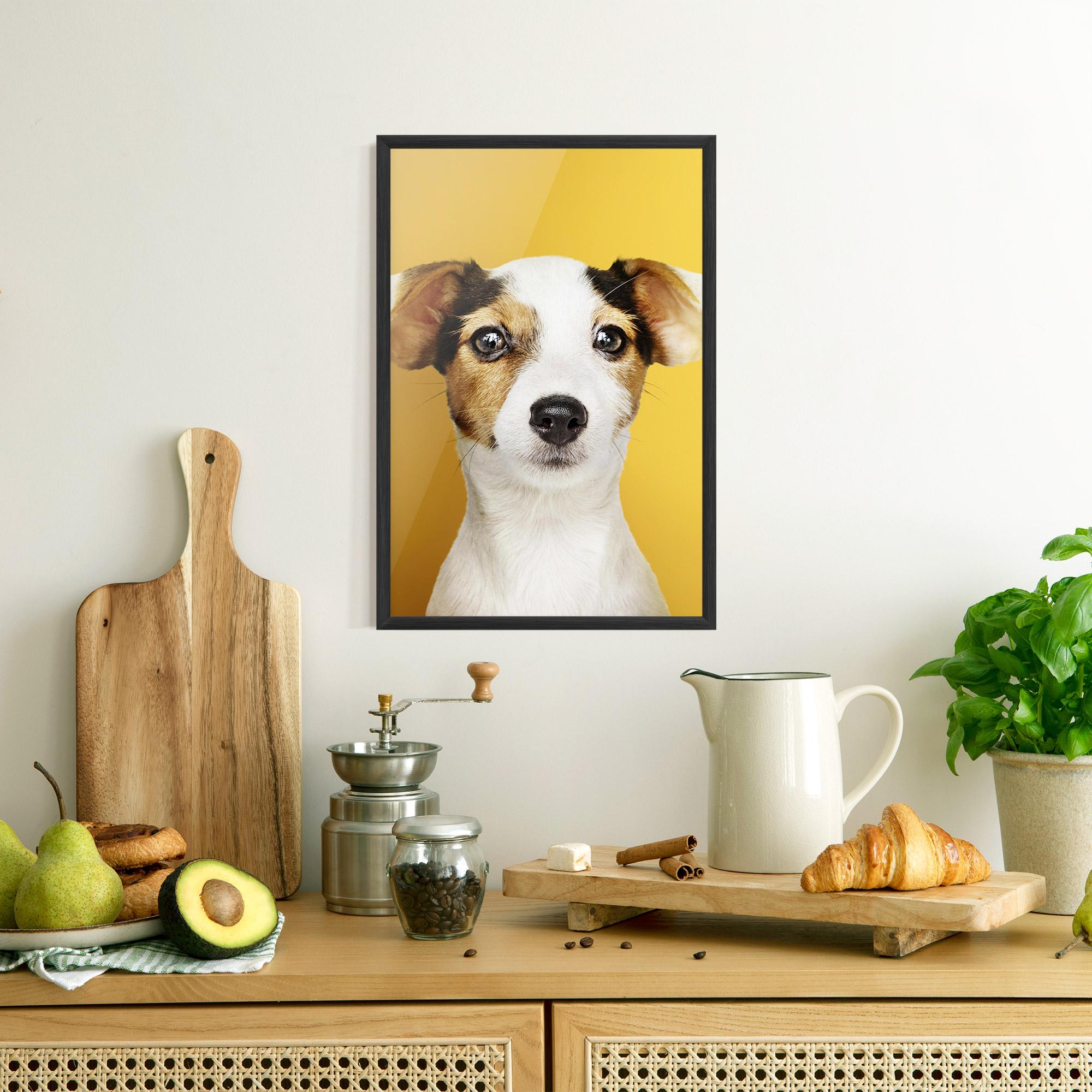 Plakat w Ramie Puppy On Yellow mockup 8