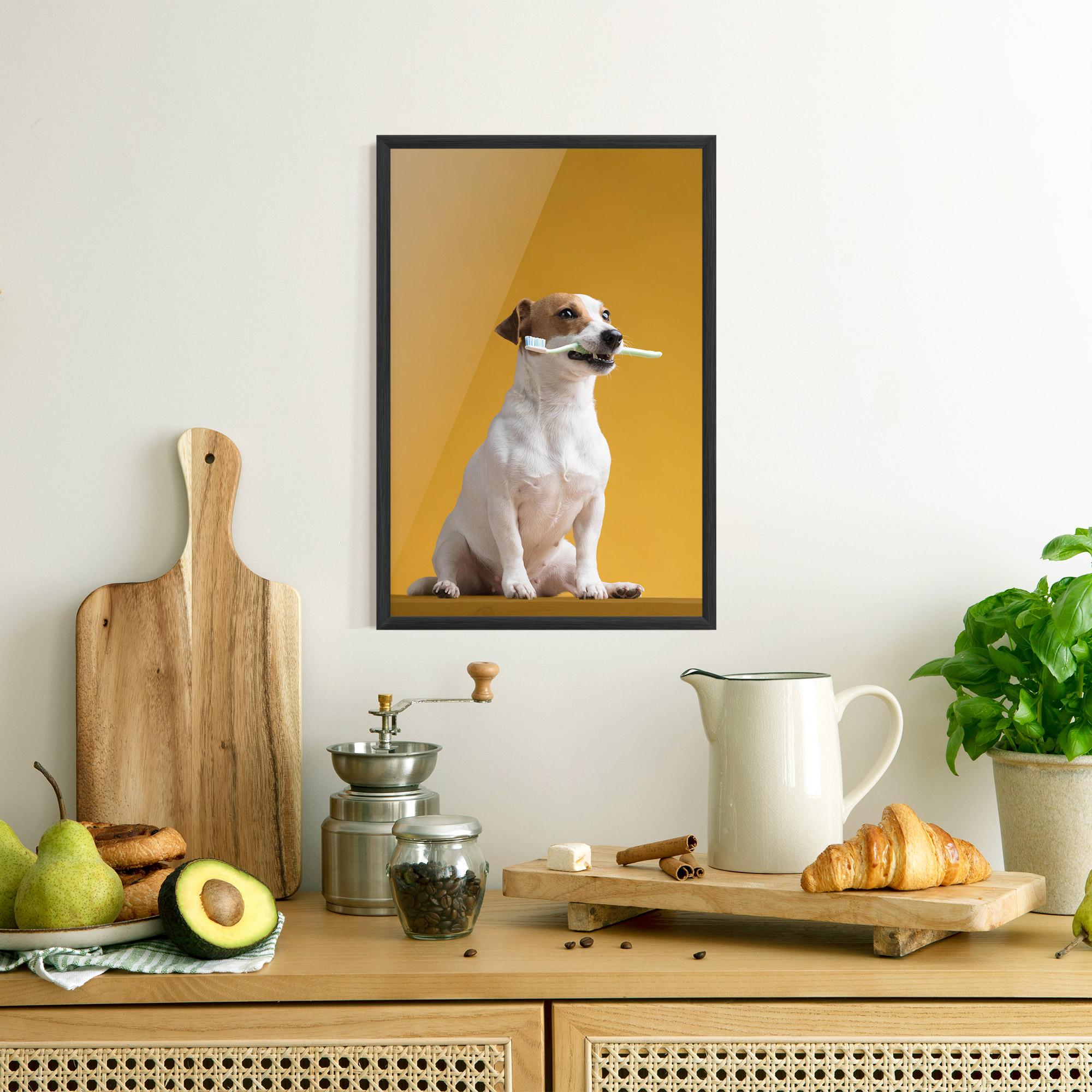 Plakat w Ramie Toothbrush Dog mockup 8