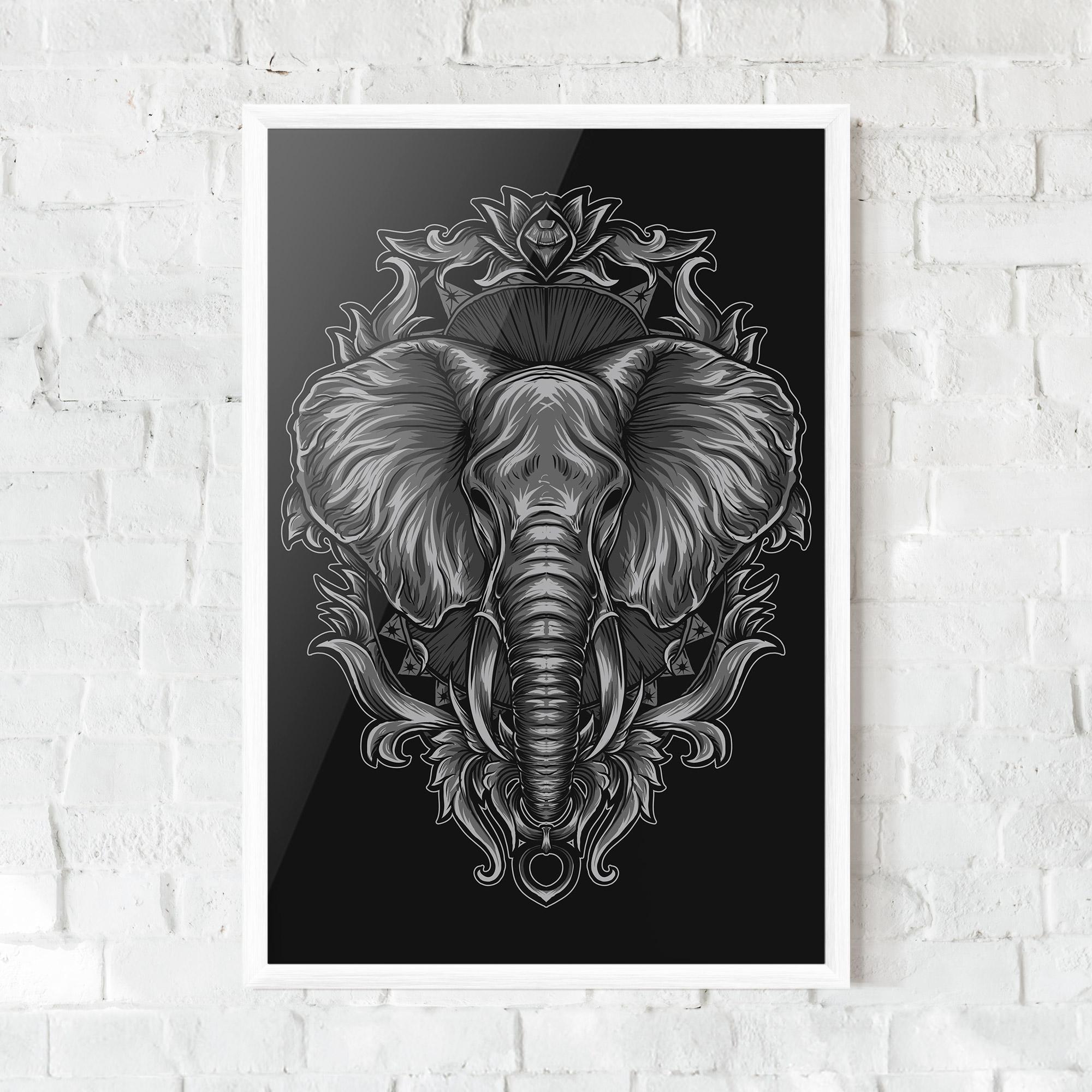 Plakat w Ramie Grey Elephant Head mockup 0